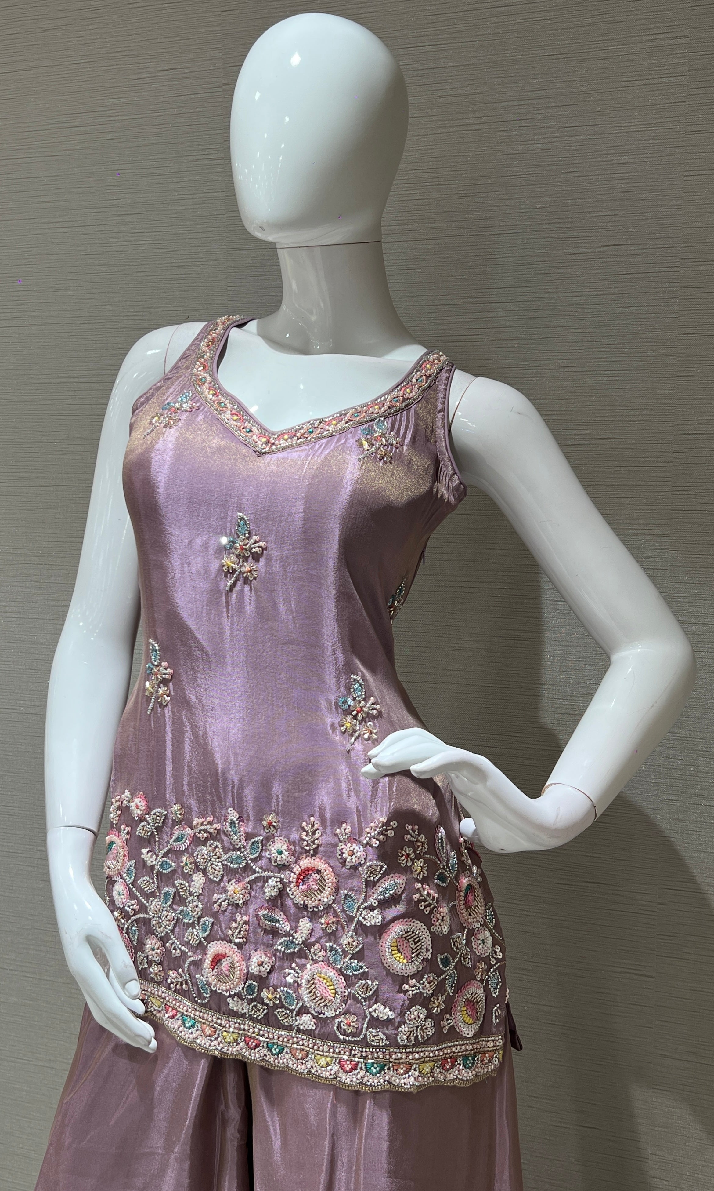 Lilac Floral Embroidered Sharara Palazoo