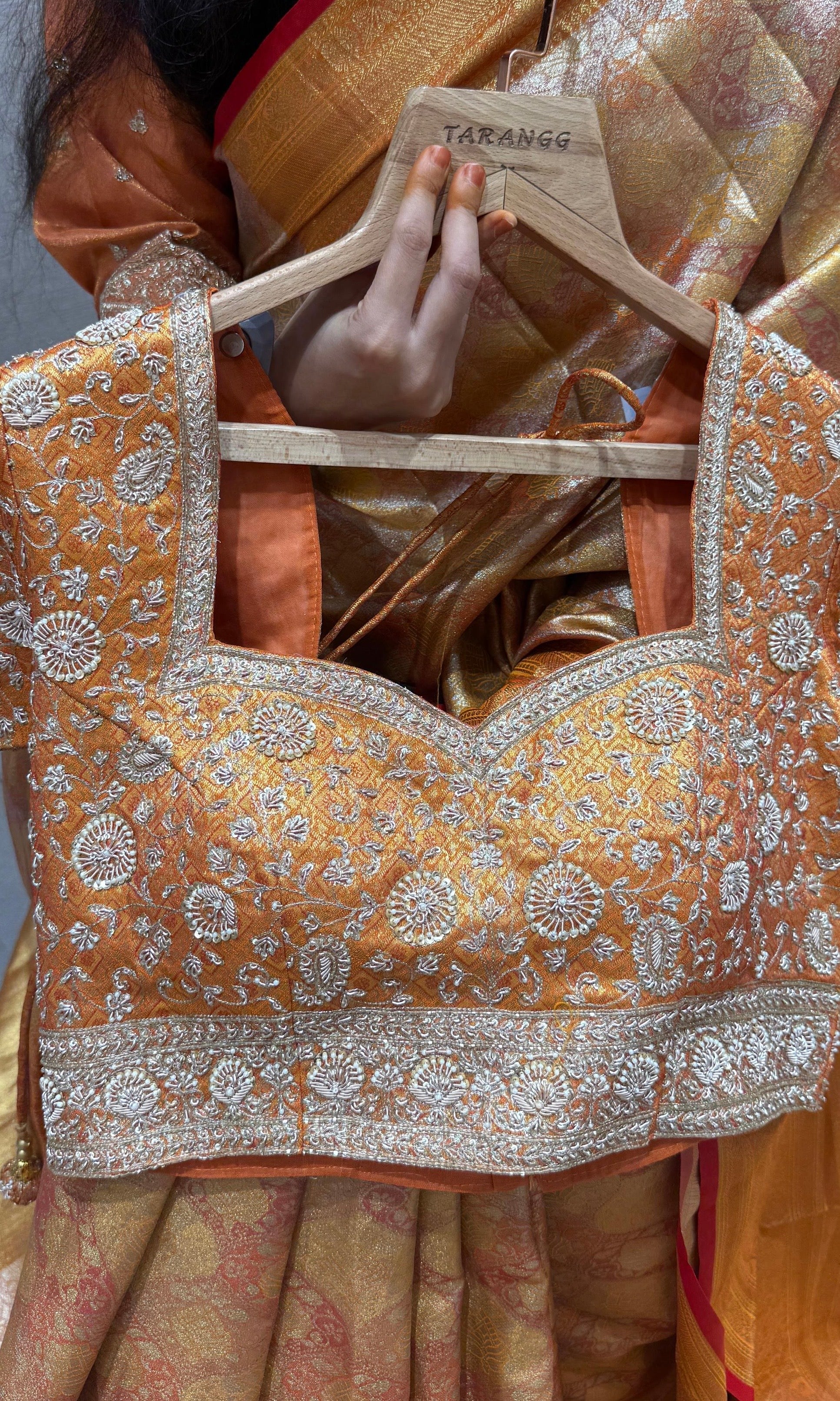 Orange saree with ready blouse