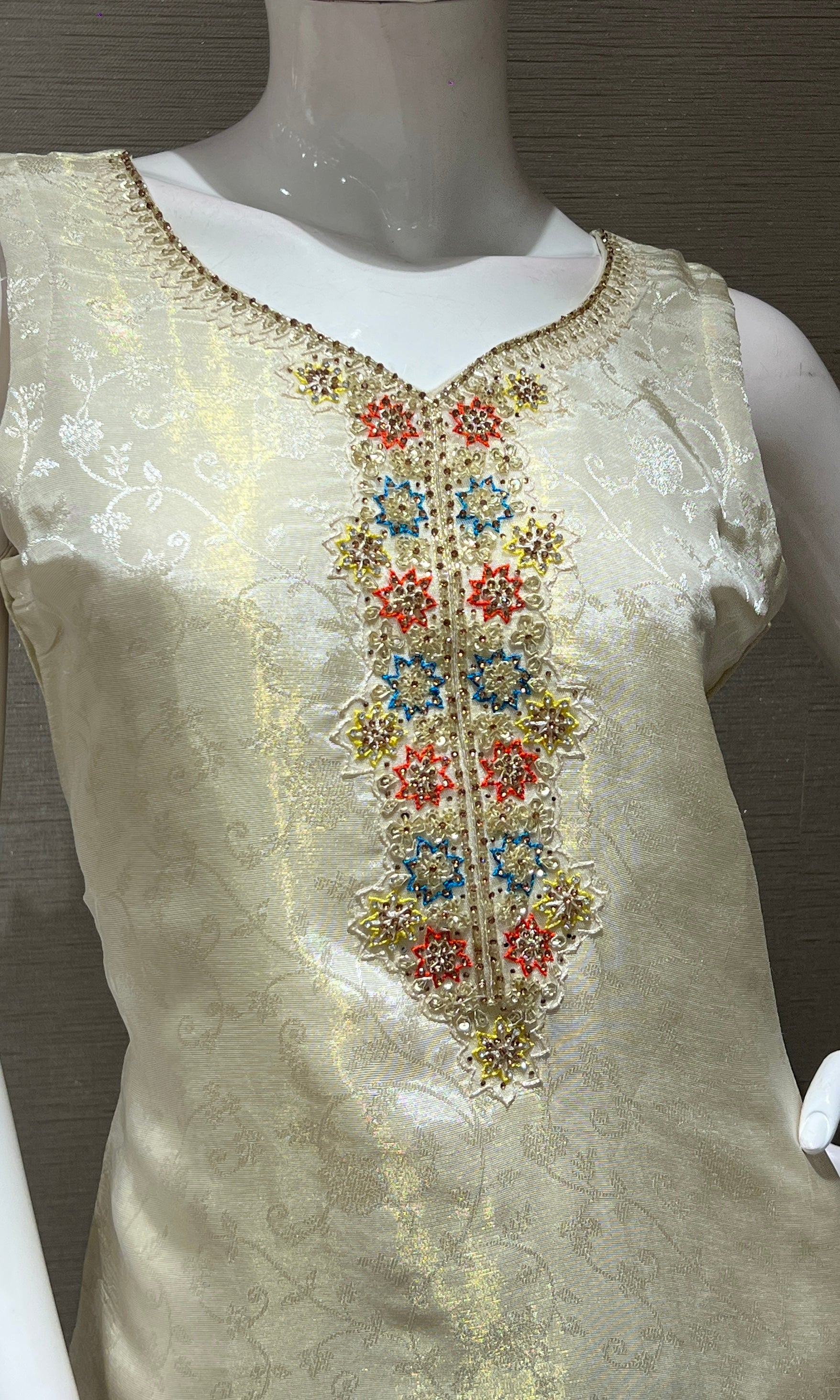 OFF white kurta set with Rainbow Dupatta