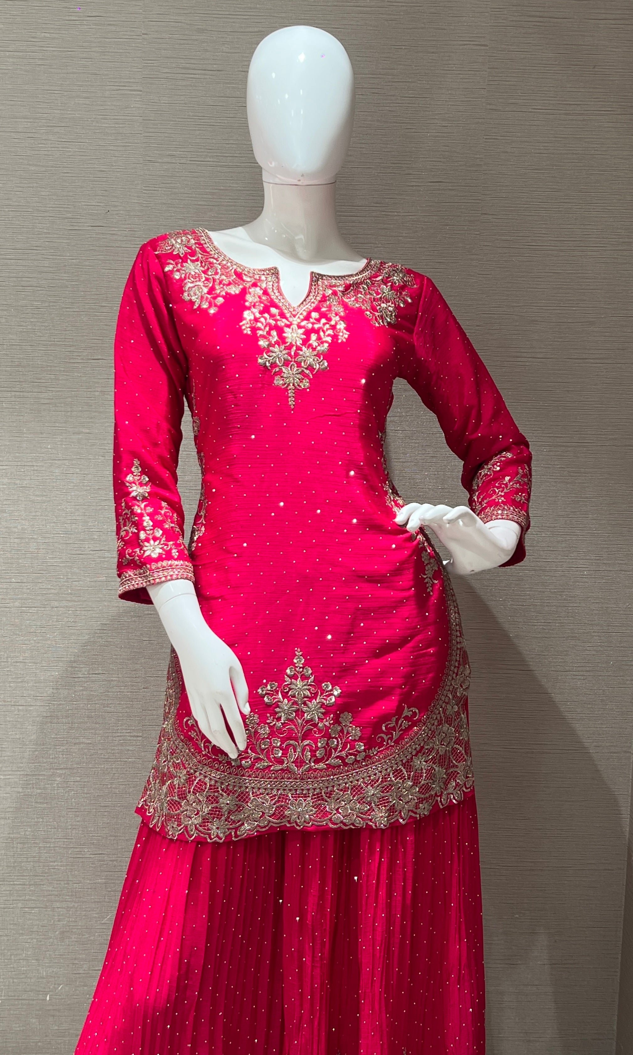 Magenta pink embroidered sharara