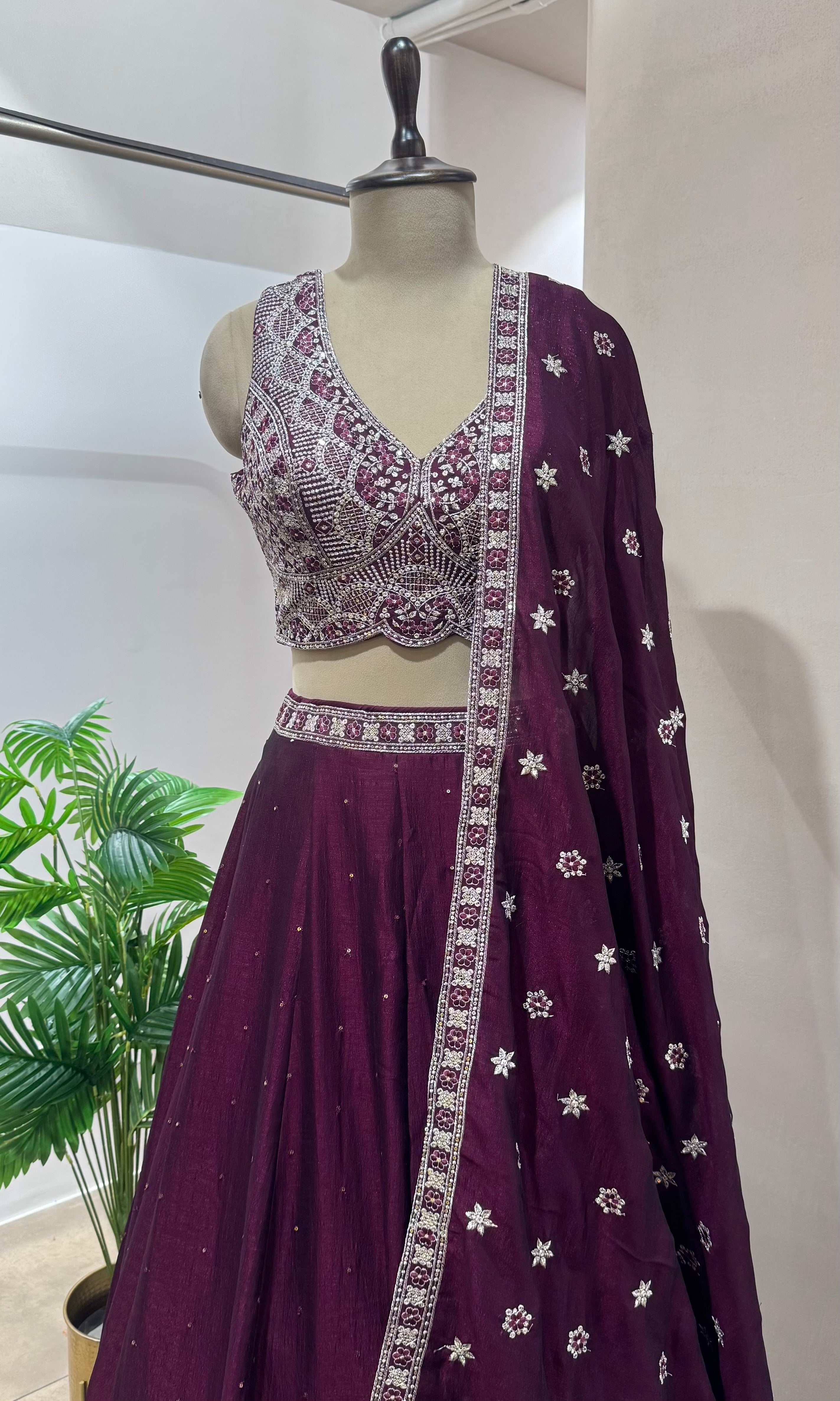 Wine LEHENGA WITH EMBROIDERY BLOUSE