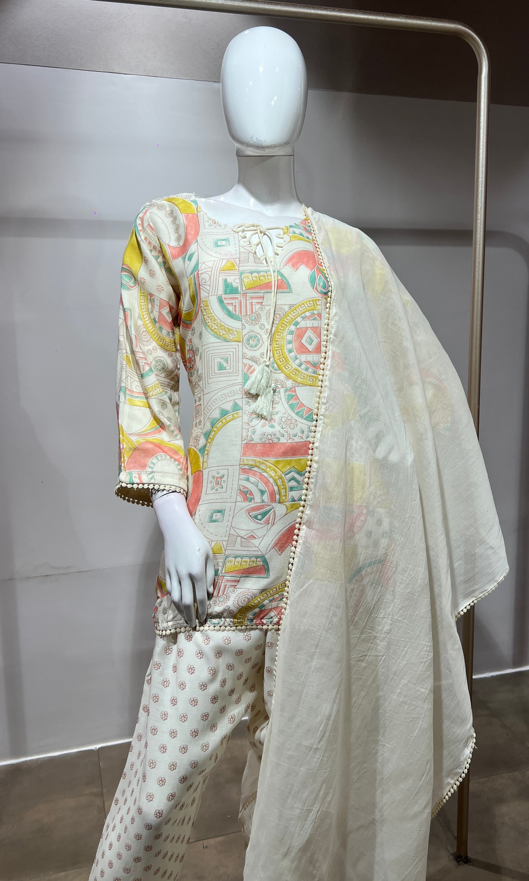 Yellow Pastel Floral Printed Farsi salwar