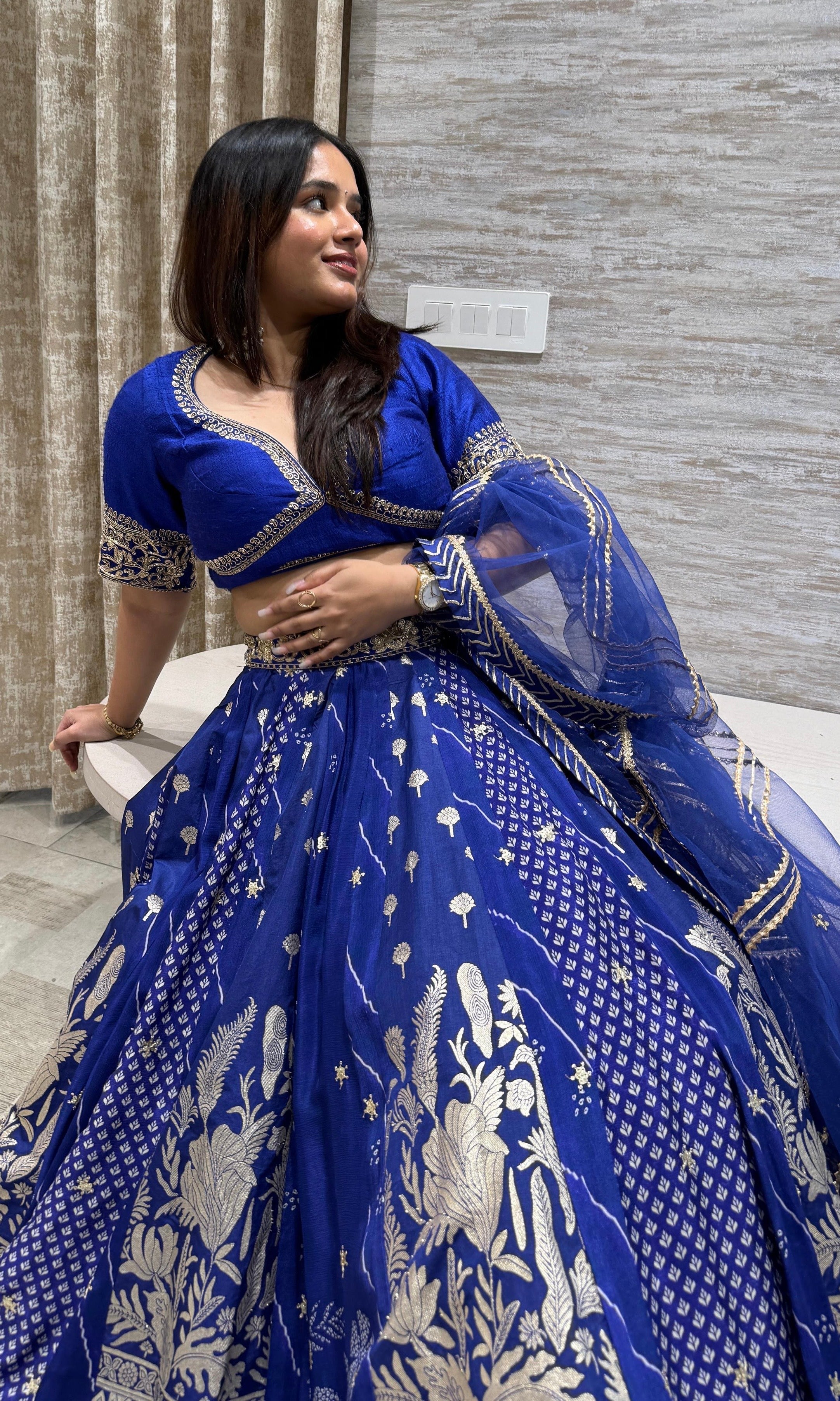 Blue golden embroidered Lehenga