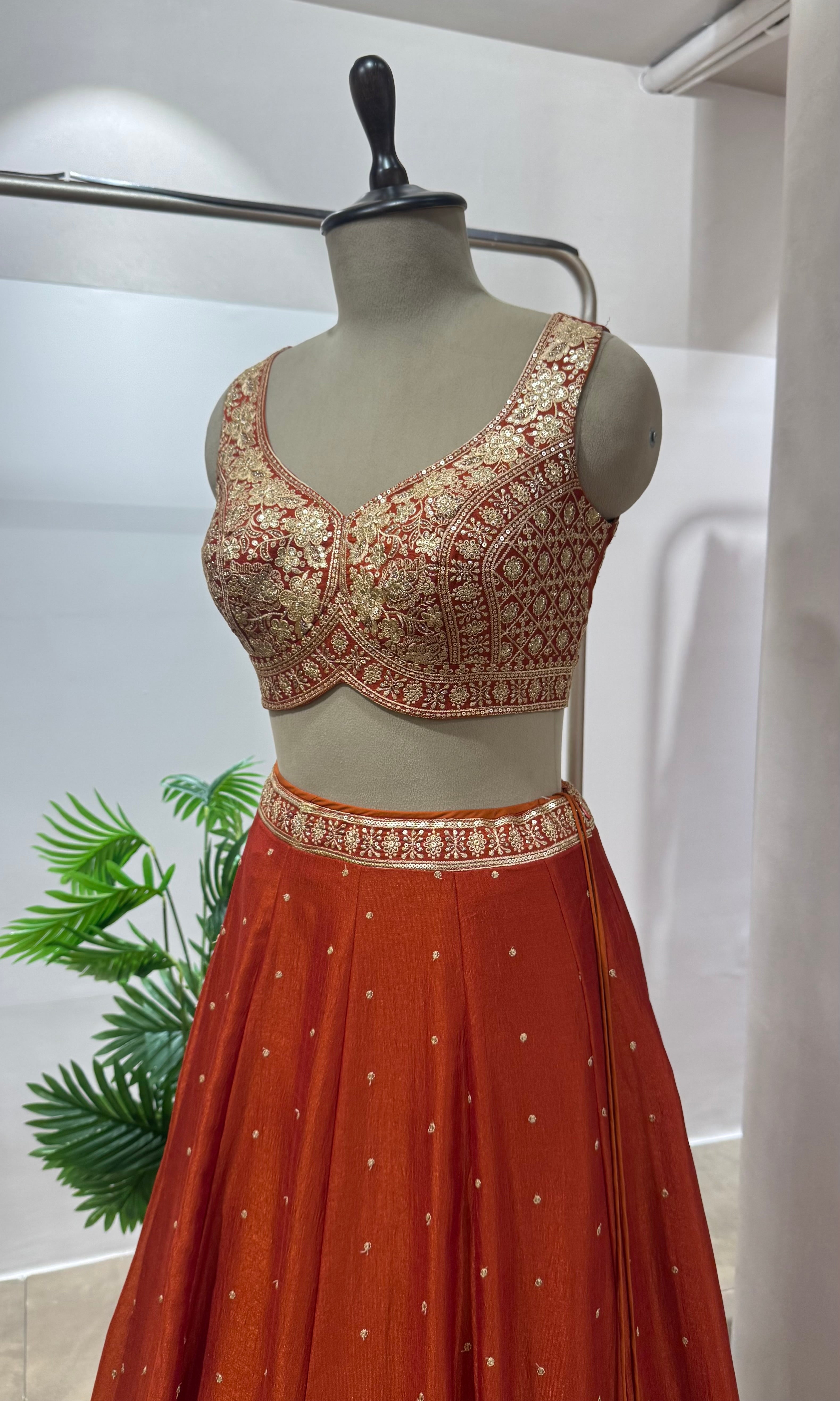 Rust EMBROIDERED Lehenga WITH DUPATTA