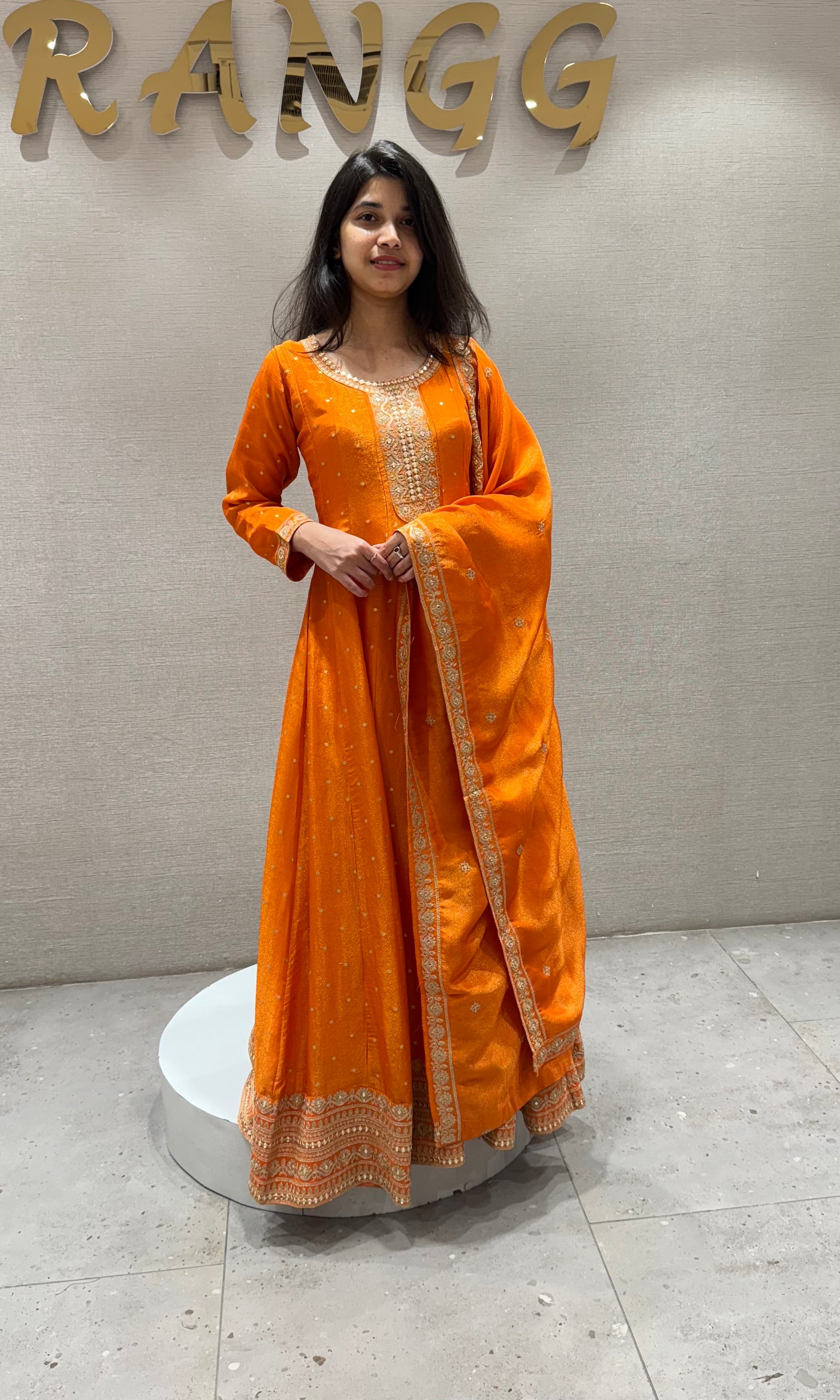 Orange golden Anarkali