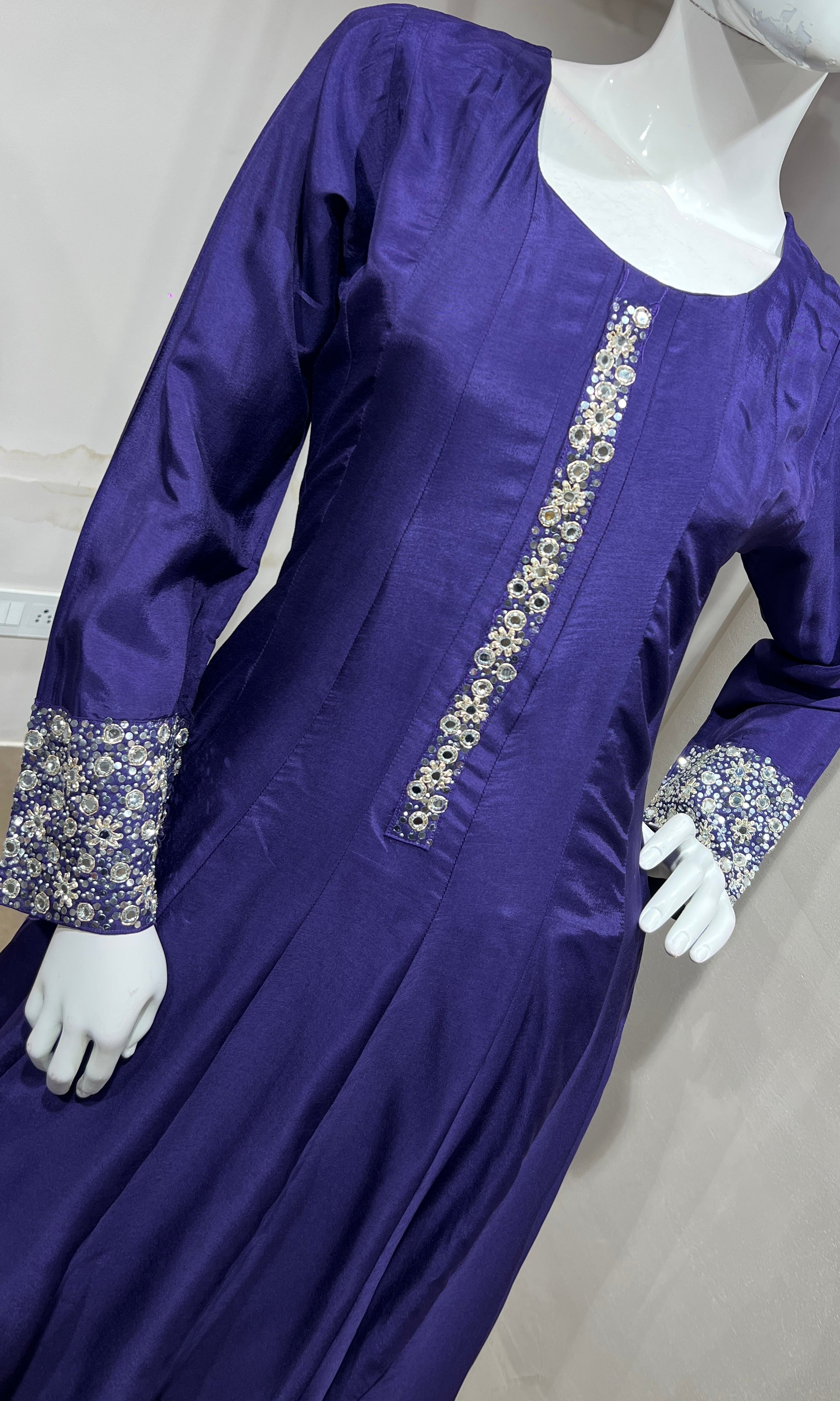 PURPLE Straight Kurta Set with Mirror Embroidery