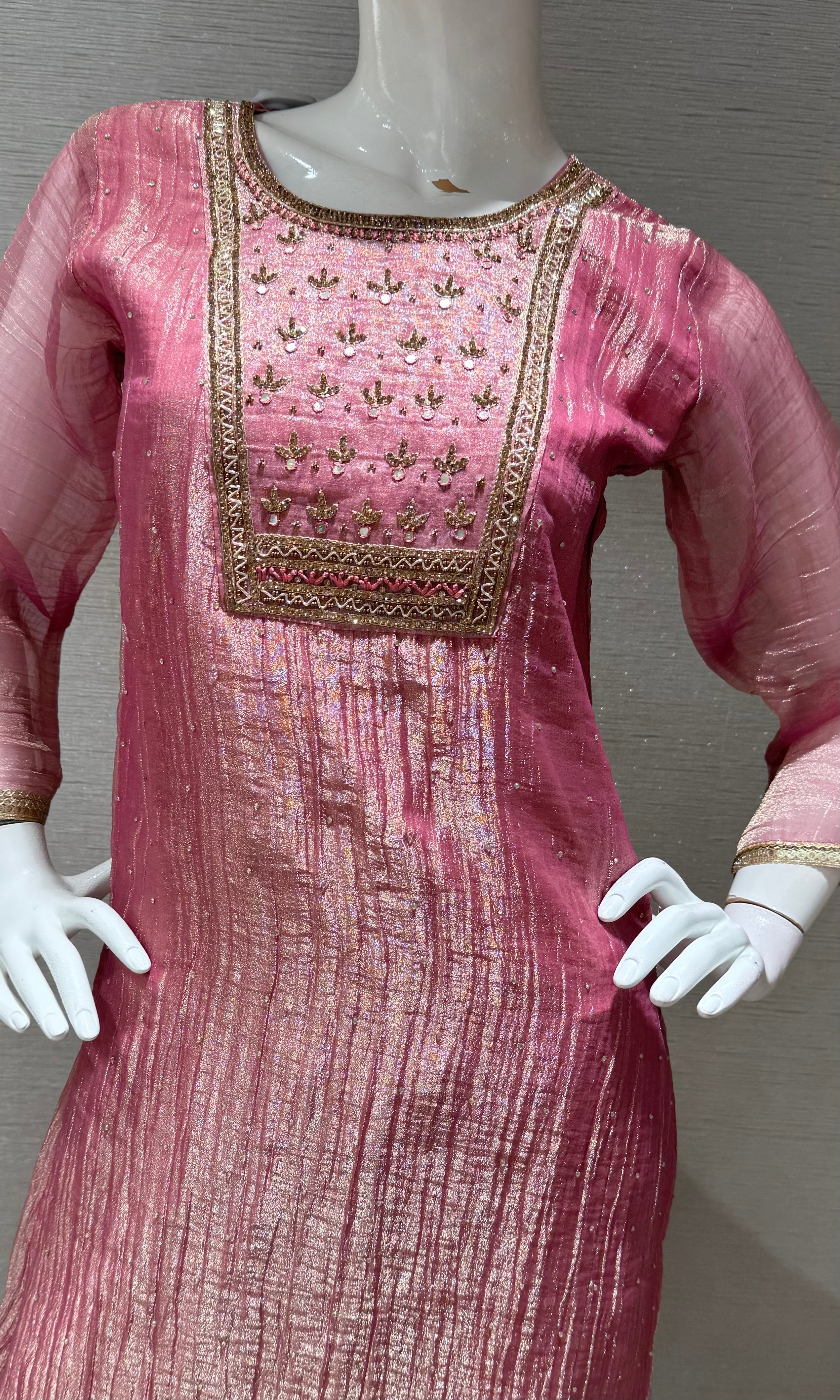 Onion Pink Tissue silk Salwar Kurta with Palazzo pants