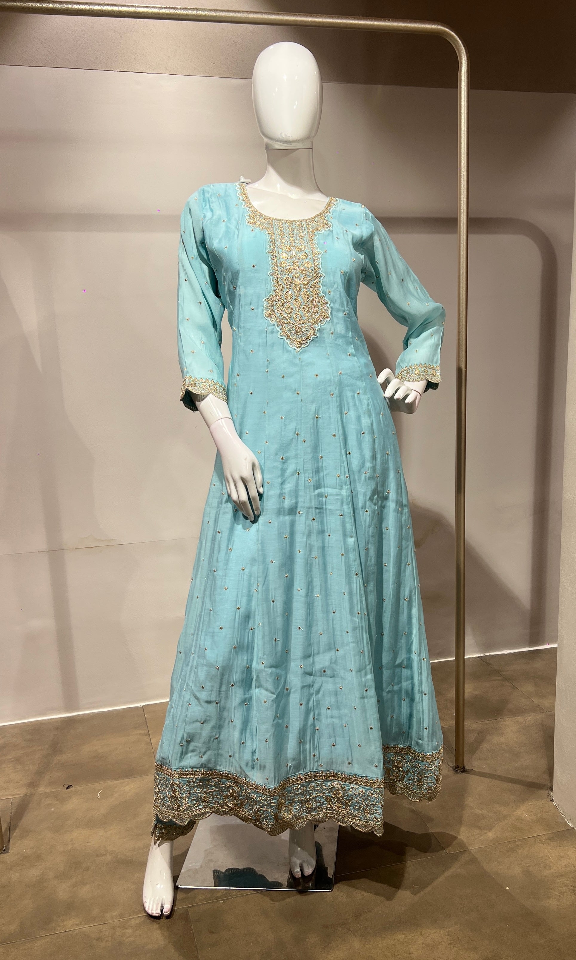 Sky Blue Embroidered Anarkali Suit Set