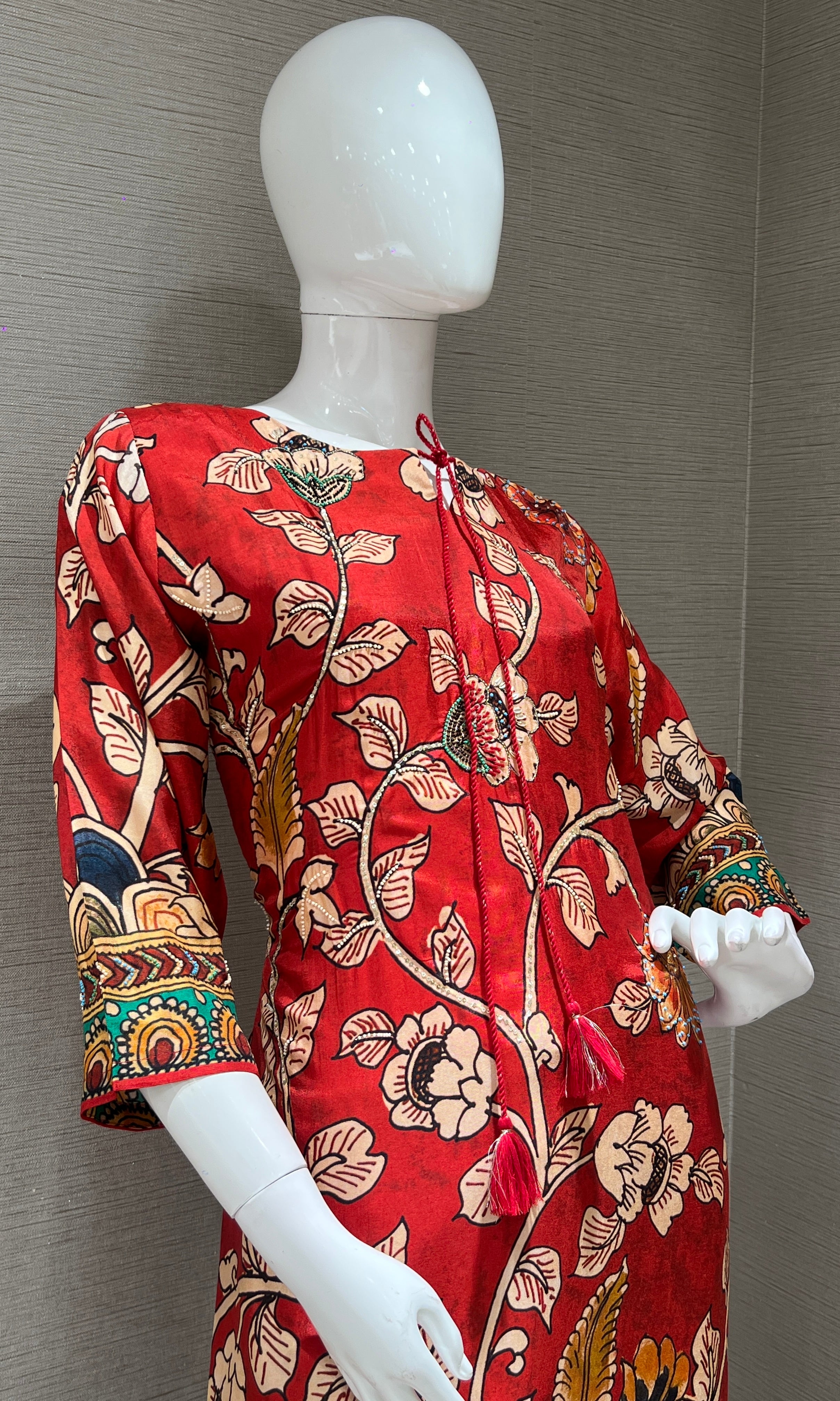 Red Floral Embroidered Kurti top