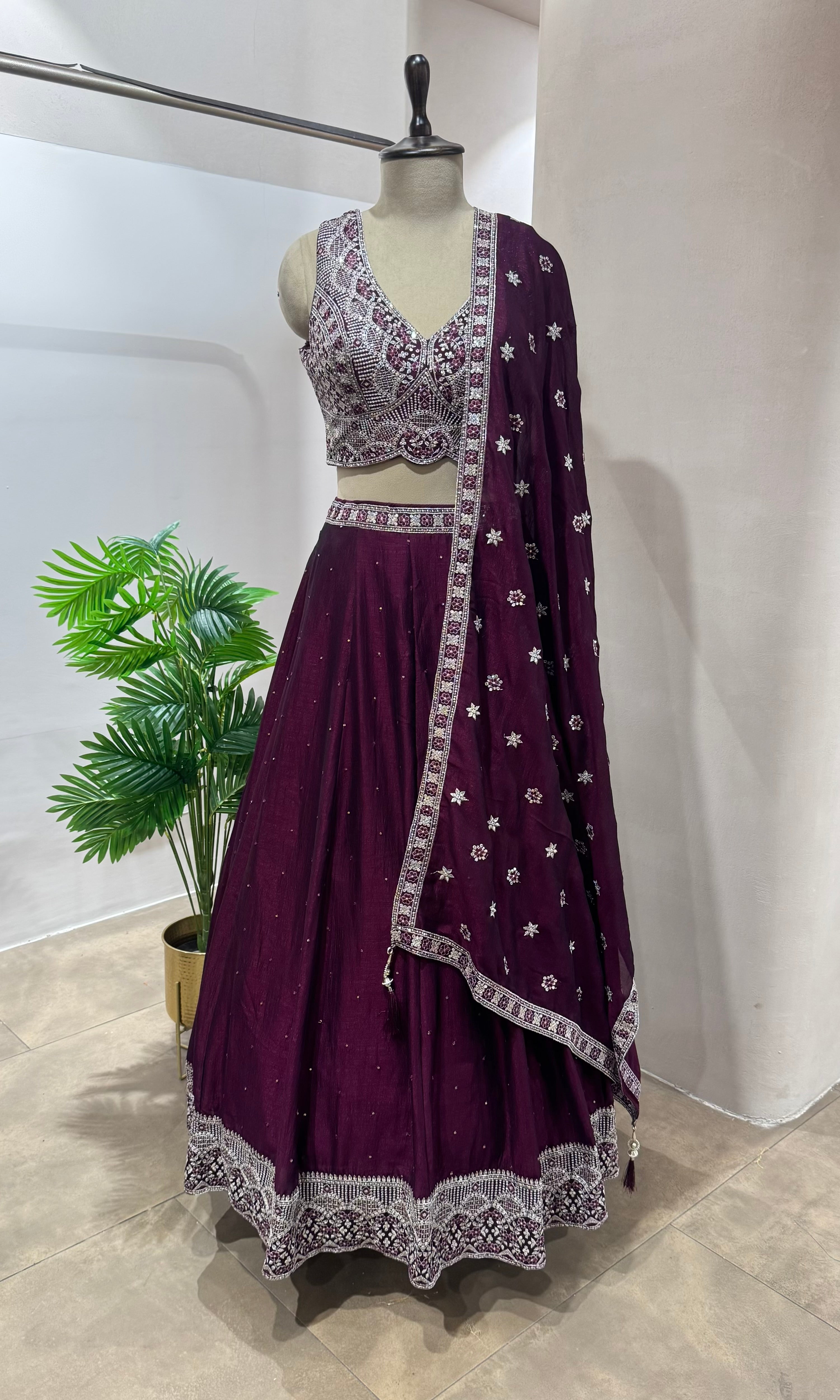 Wine LEHENGA WITH EMBROIDERY BLOUSE