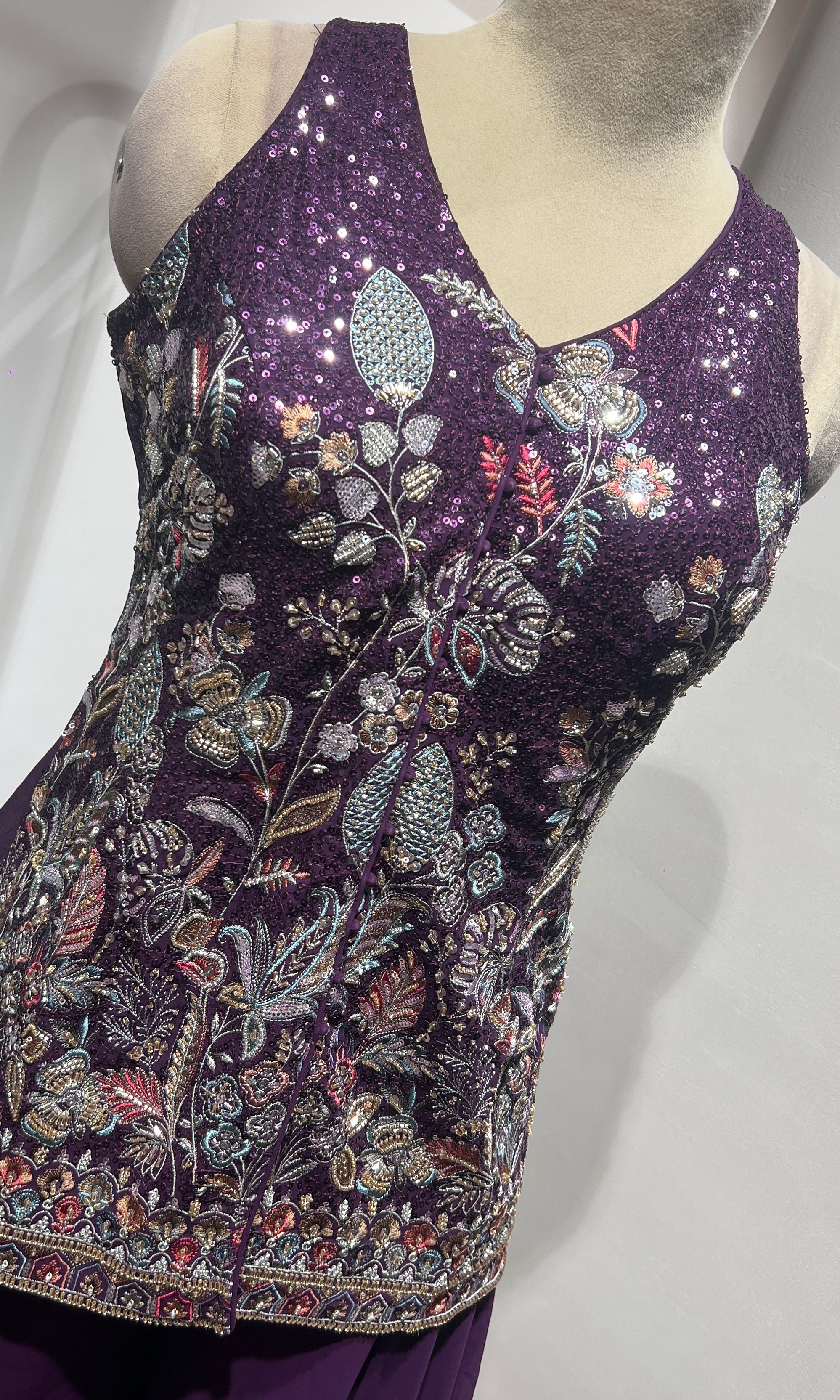 Purple Floral Georgette Sharara Suit