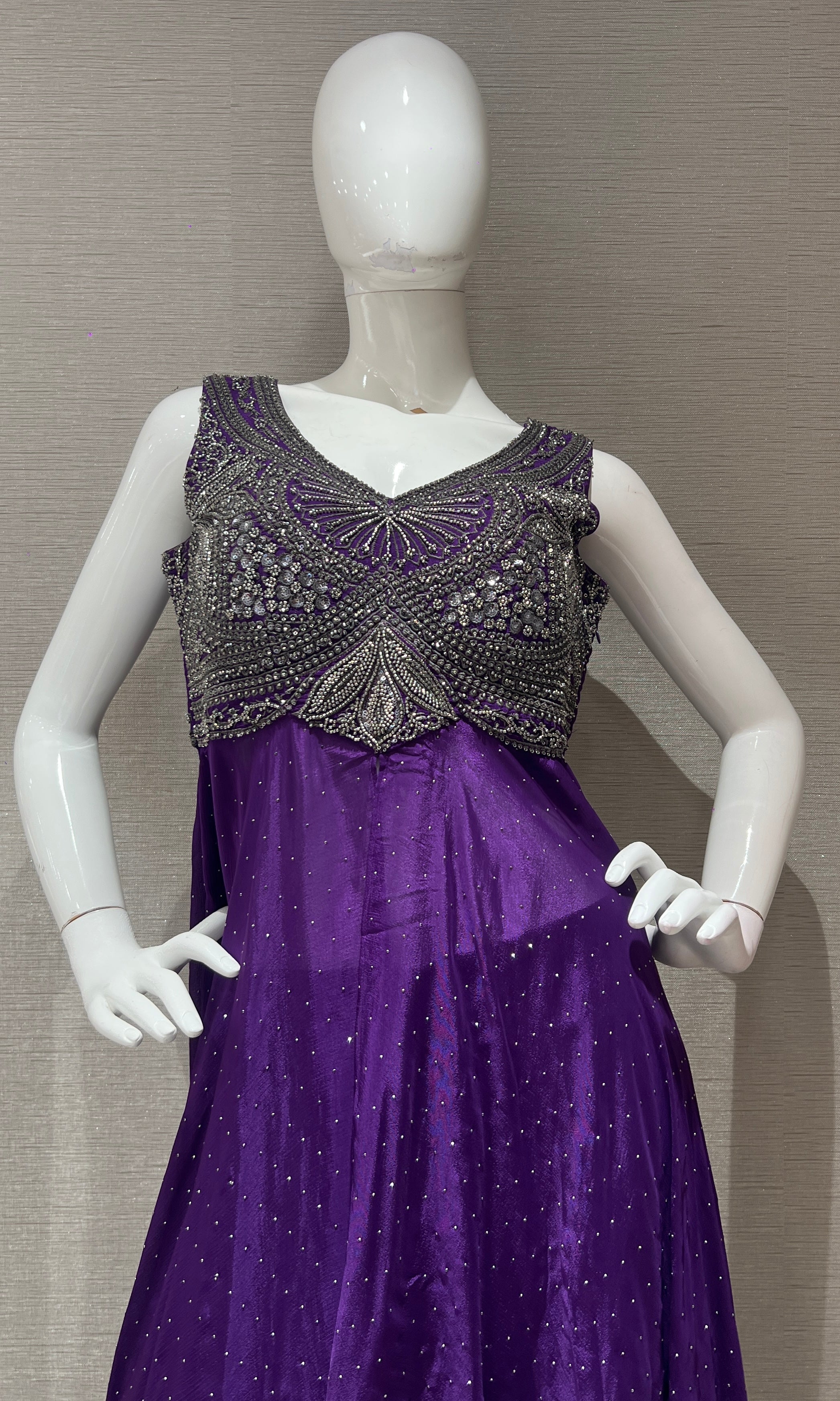 Purple Shimmer Anarkali with Palazzo Pants