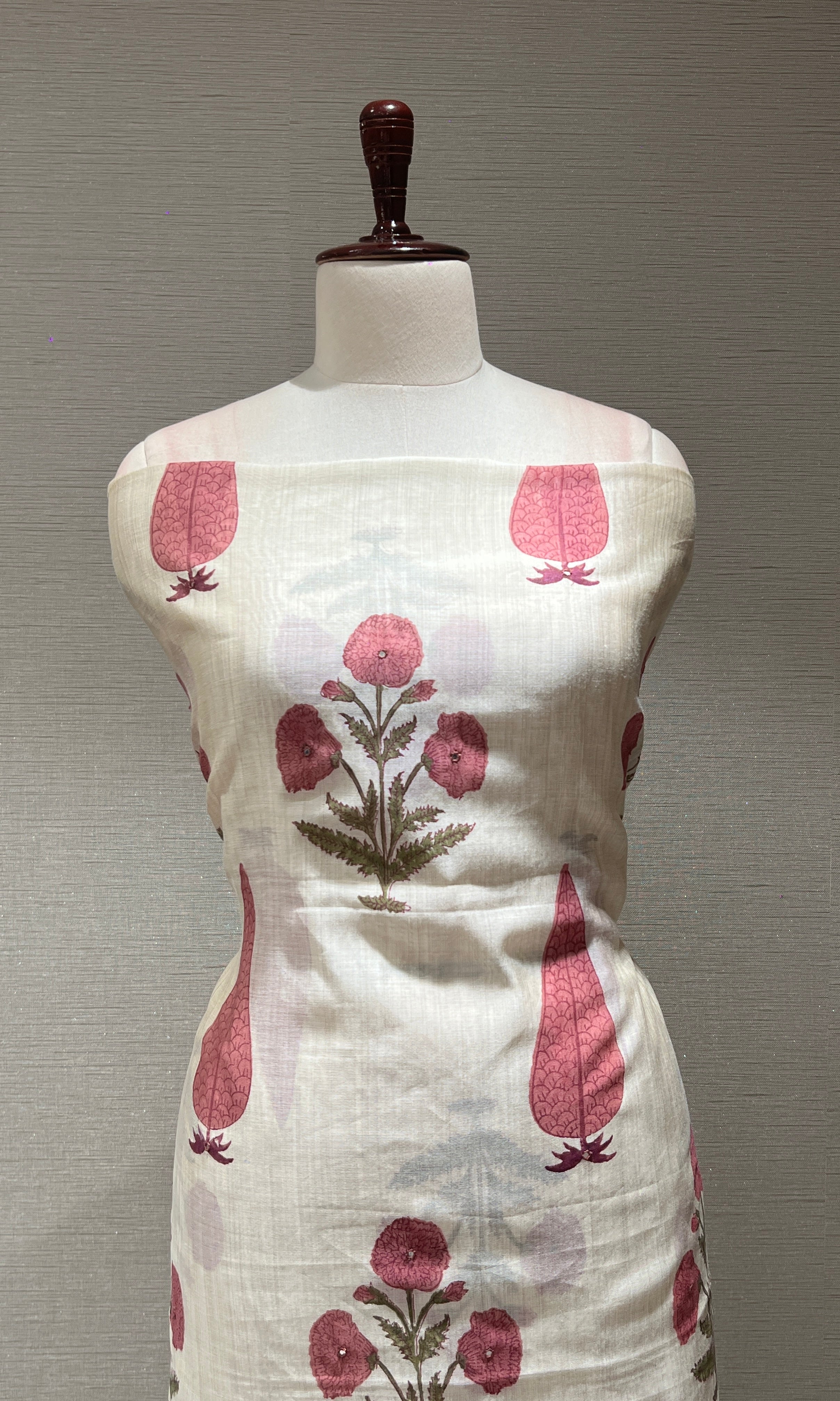 PINK AND WHITE FLORAL PRINT DRESS MATERIAL