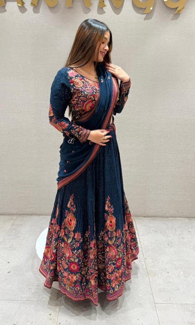 Teal blue Lehenga