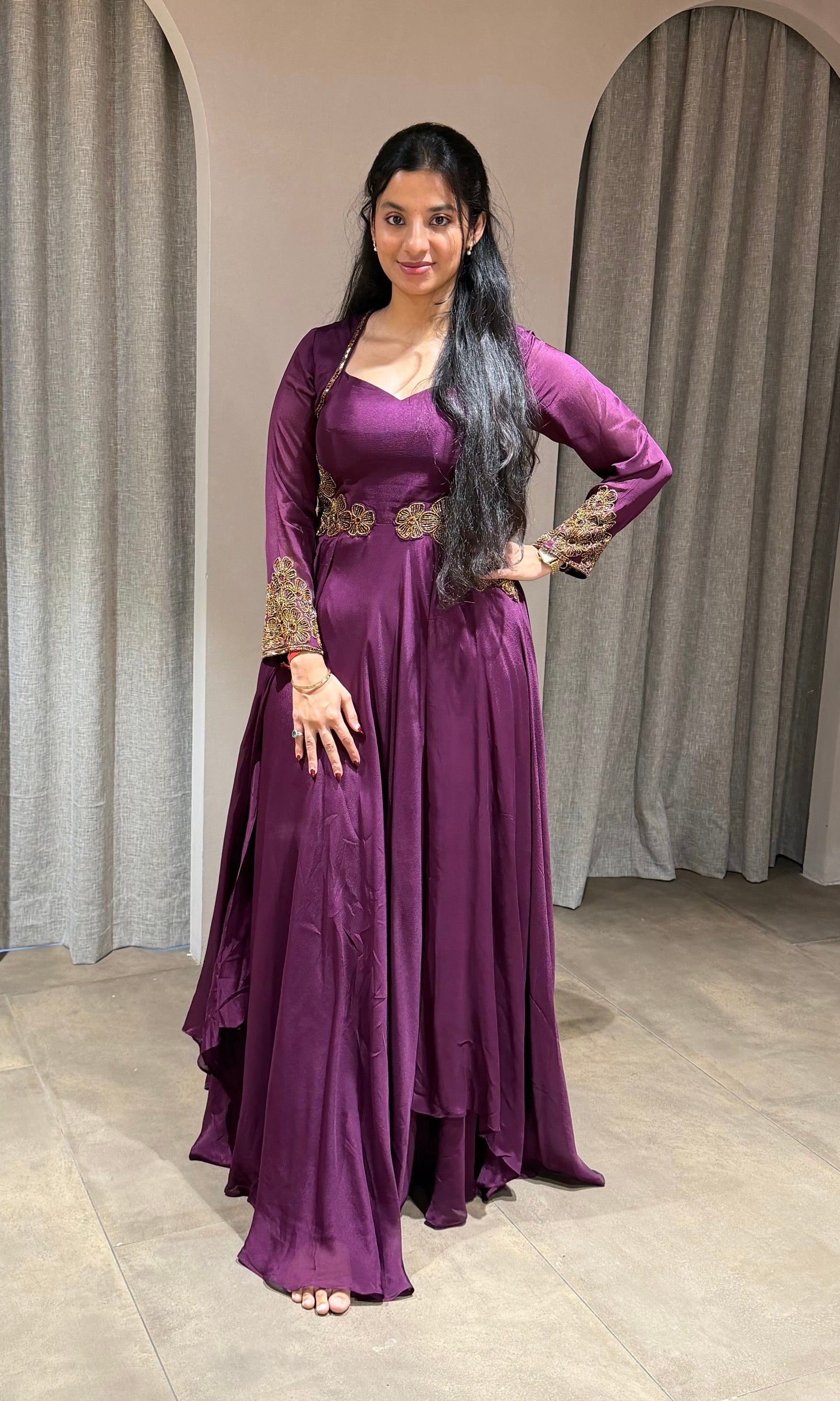 Wine GOLDEN EMBROIDERY LONG ANARKALI GOWN