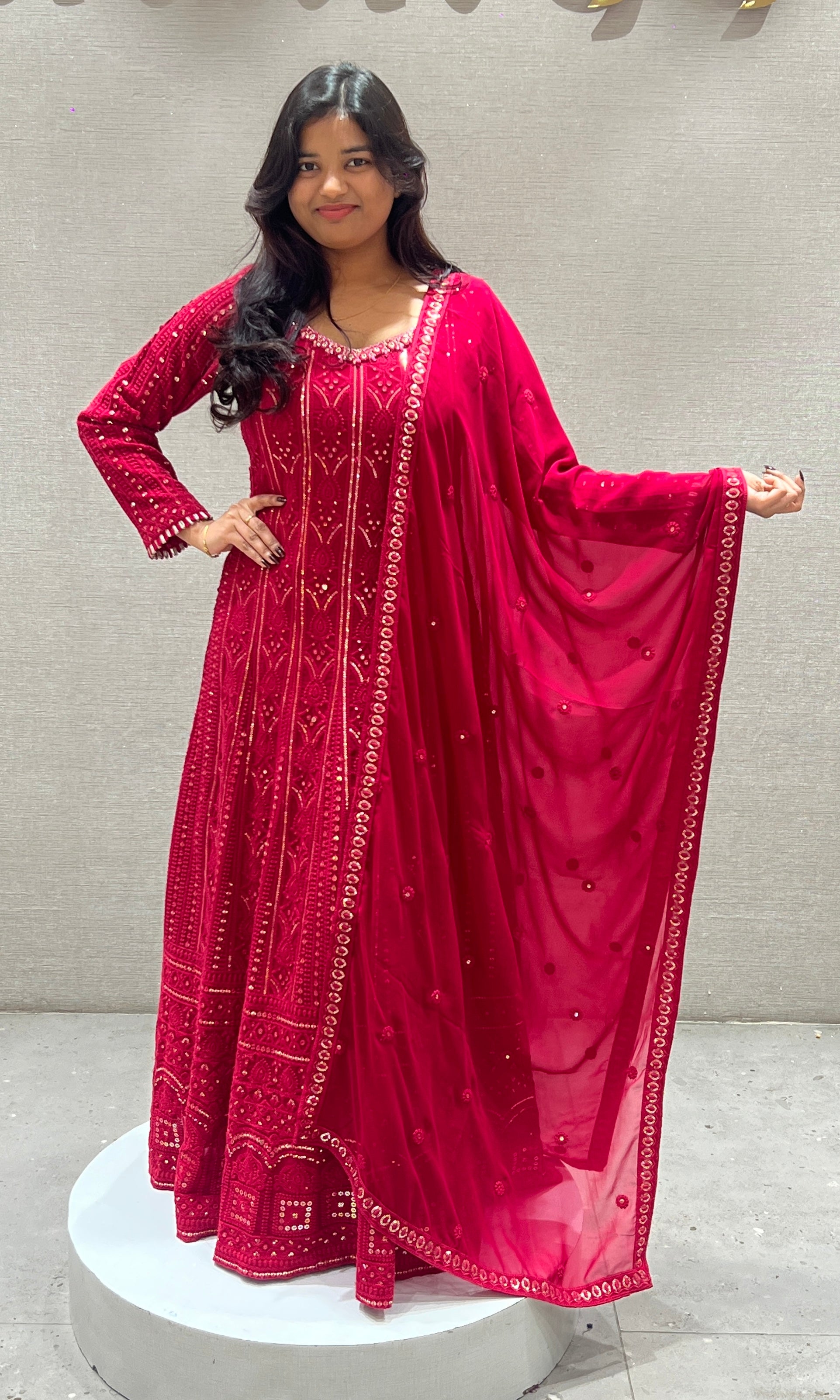 Rani pink  Long Anarkali