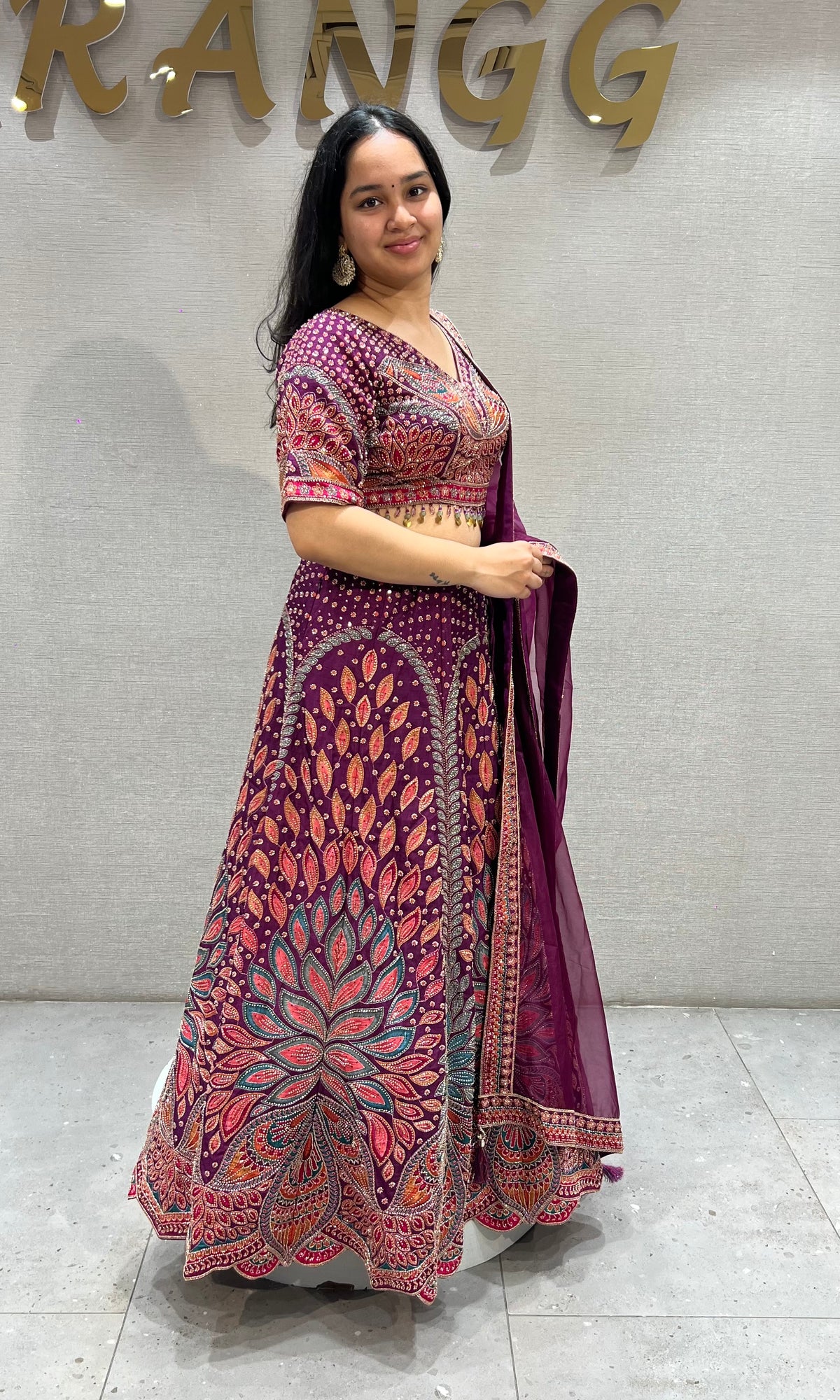 Royal Purple Floral Embroidered Lehenga Choli Set