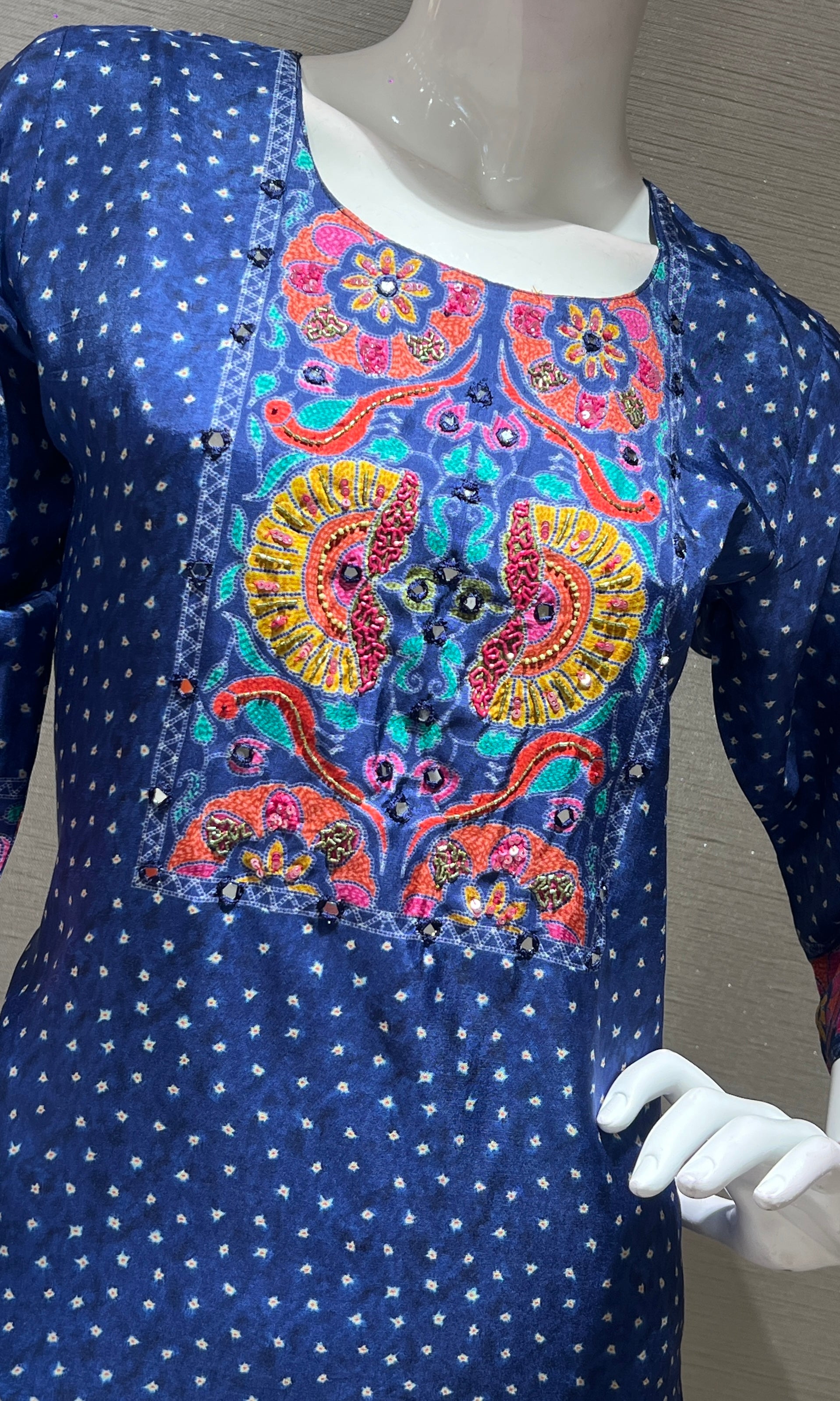 Blue Floral Print embroidered Kurta Set