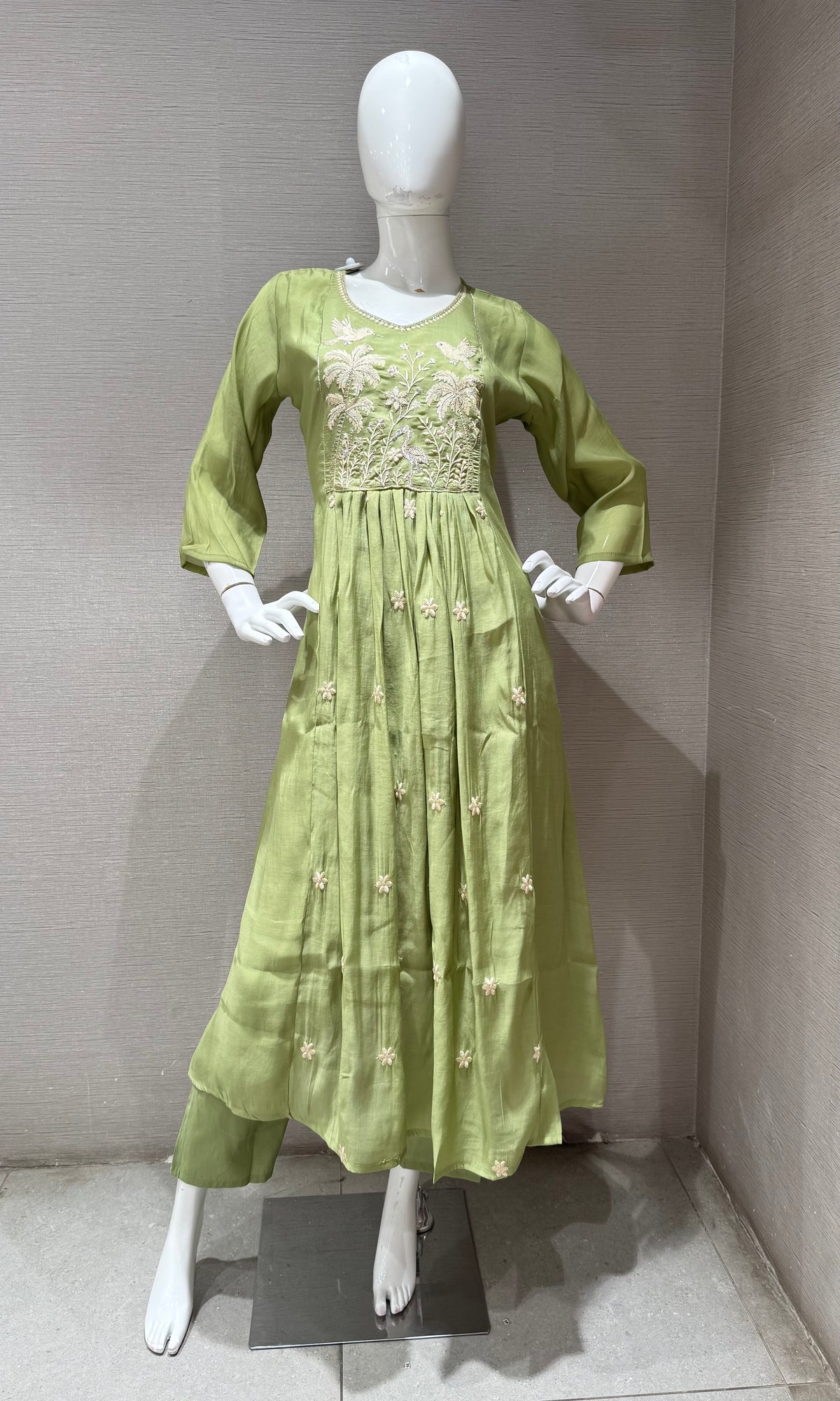Olive Green mul chanderi Kurta Set with Dupatta