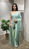 PISTA Green Shimmer Tissue Peplum Suit