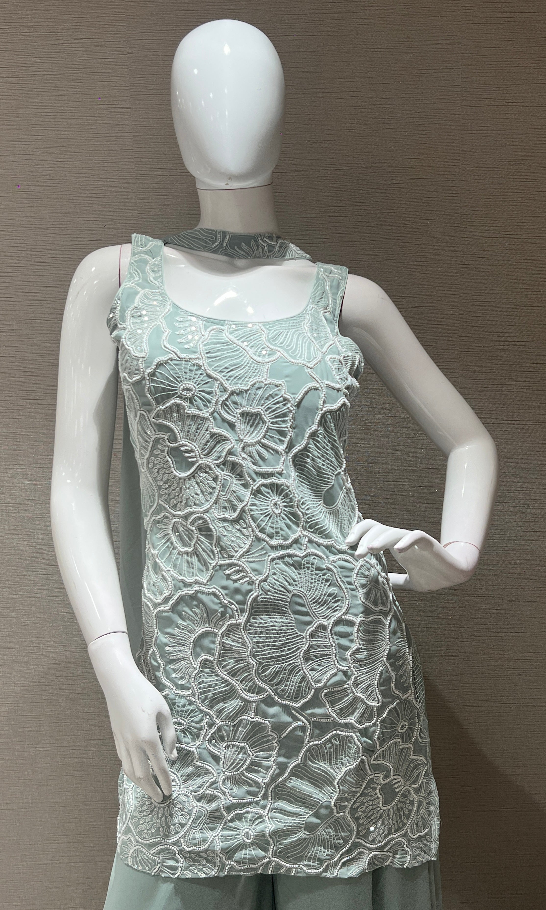 Pista green palazzo with floral embroidery