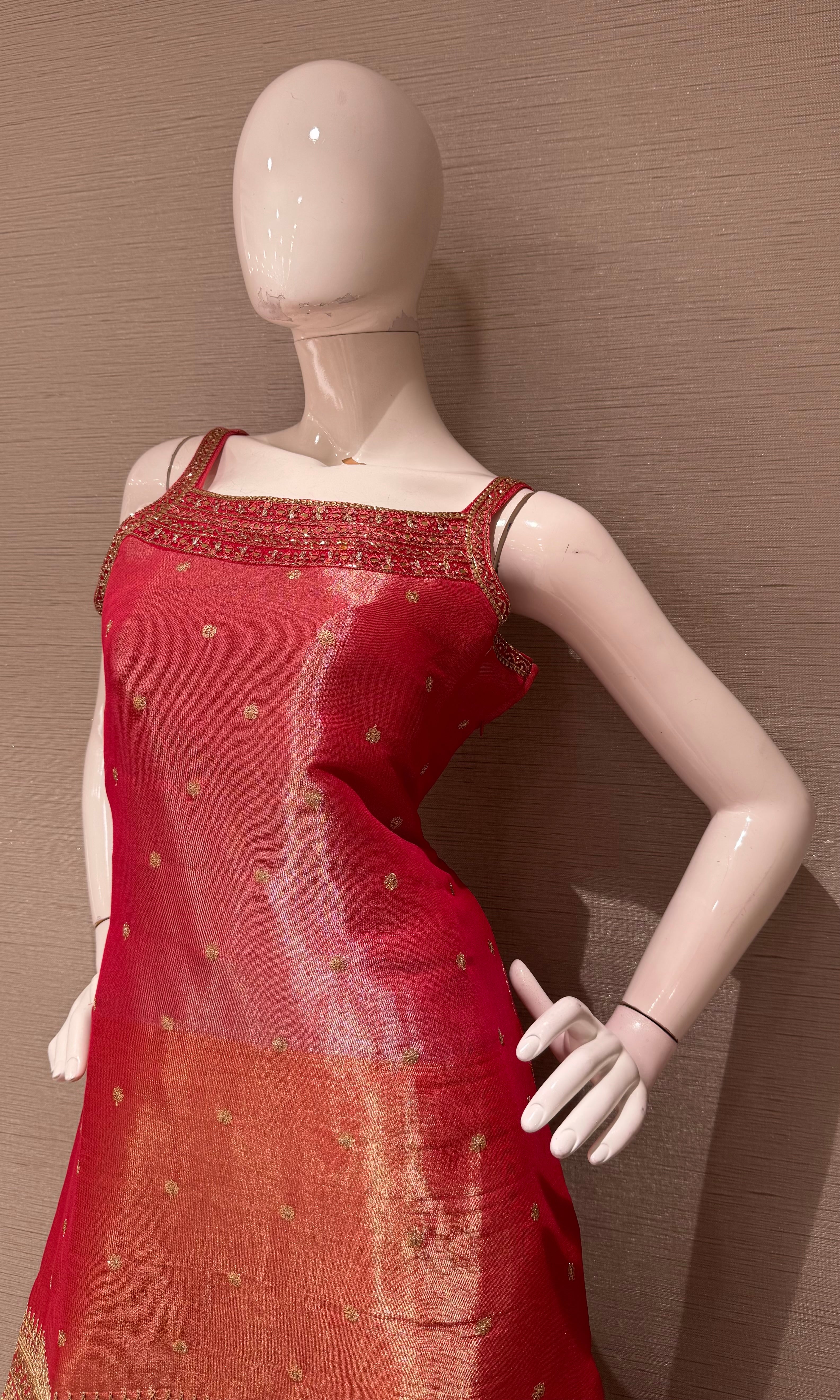Pink and Gold Zari Sharara set with Sheer Dupatta