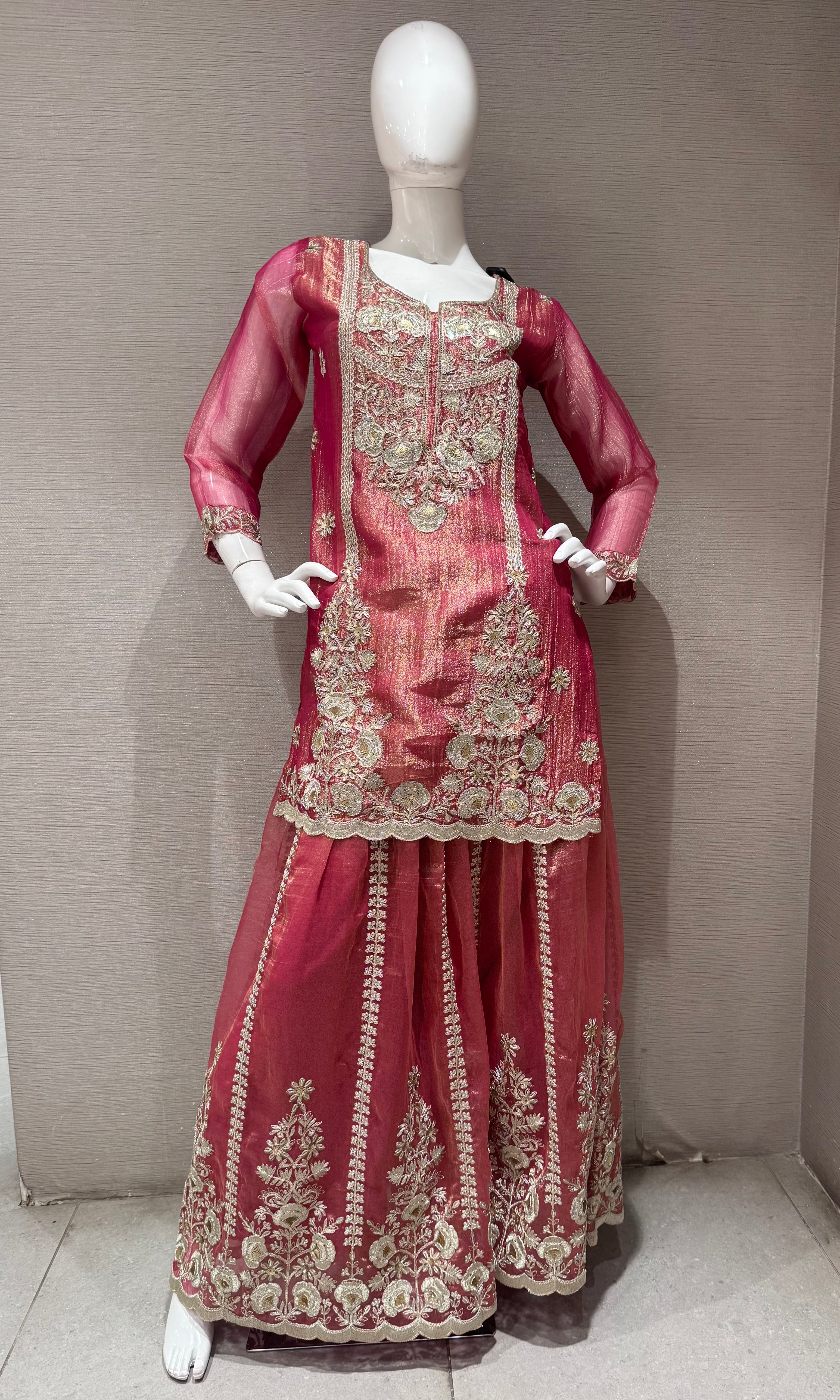 Light pink embroidered sharara set with sheer dupatta