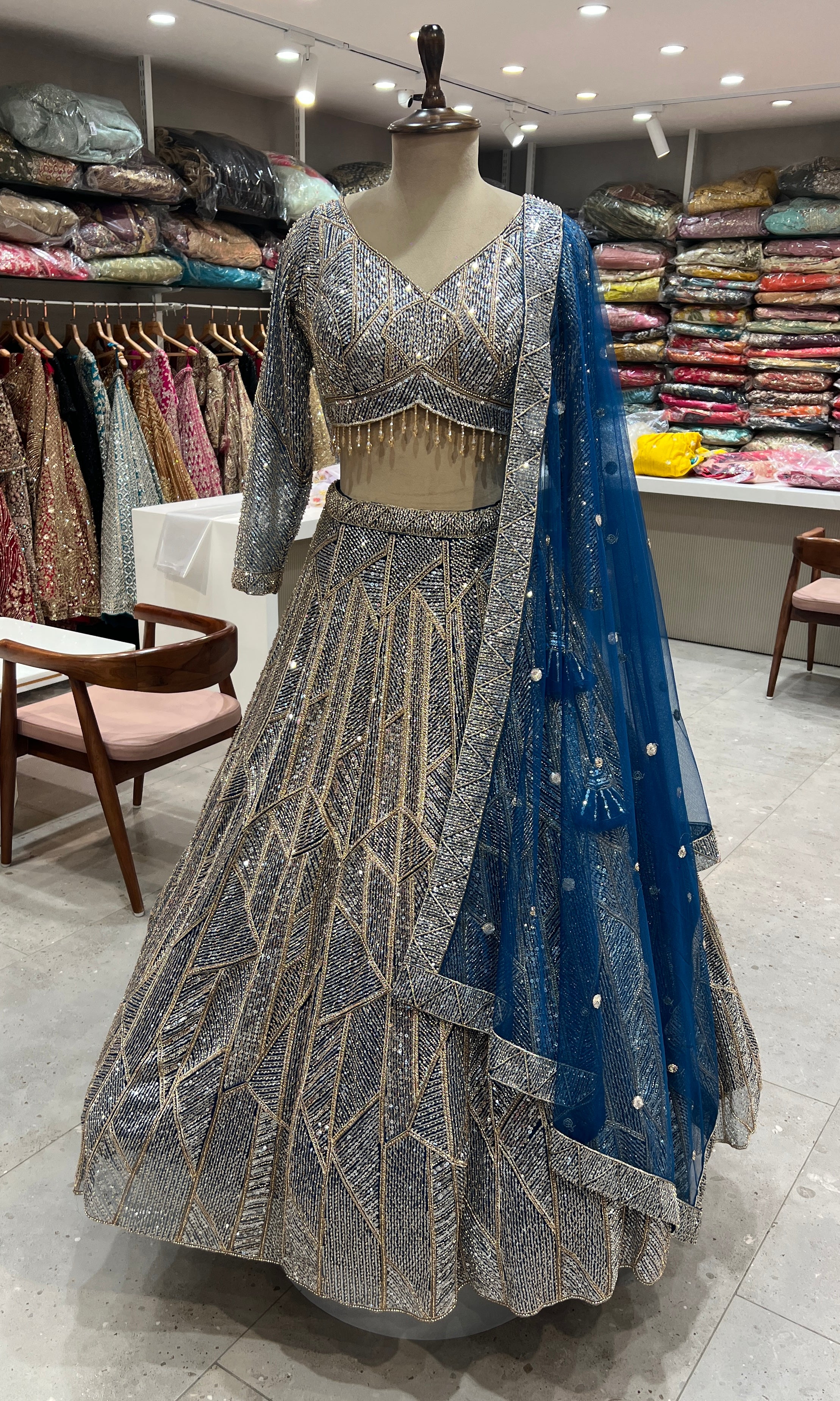 BLUE AND silver EMBROIDERED sequined lehenga