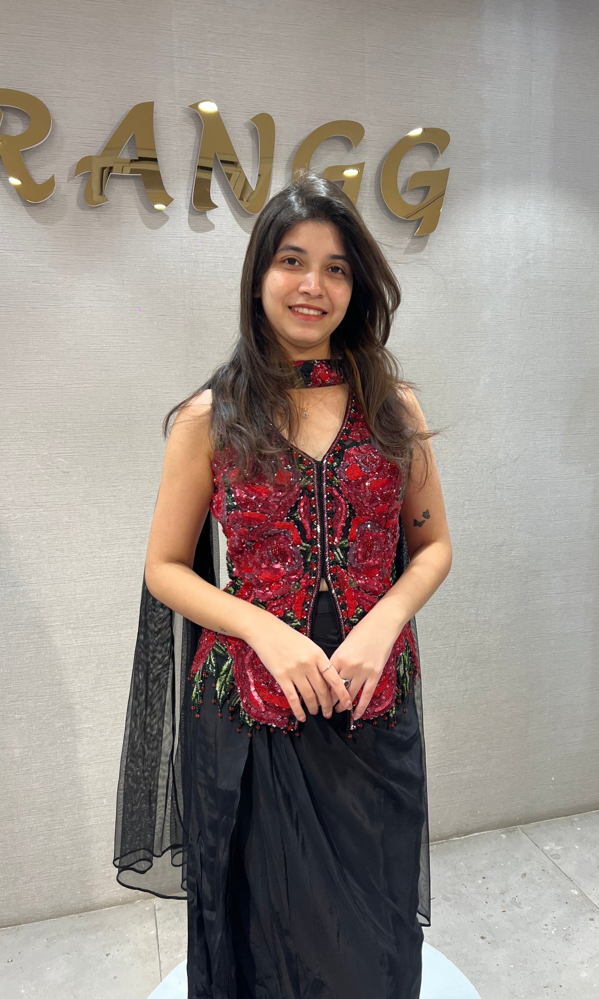 Black & Red Crimson Floral with Dhoti Pants