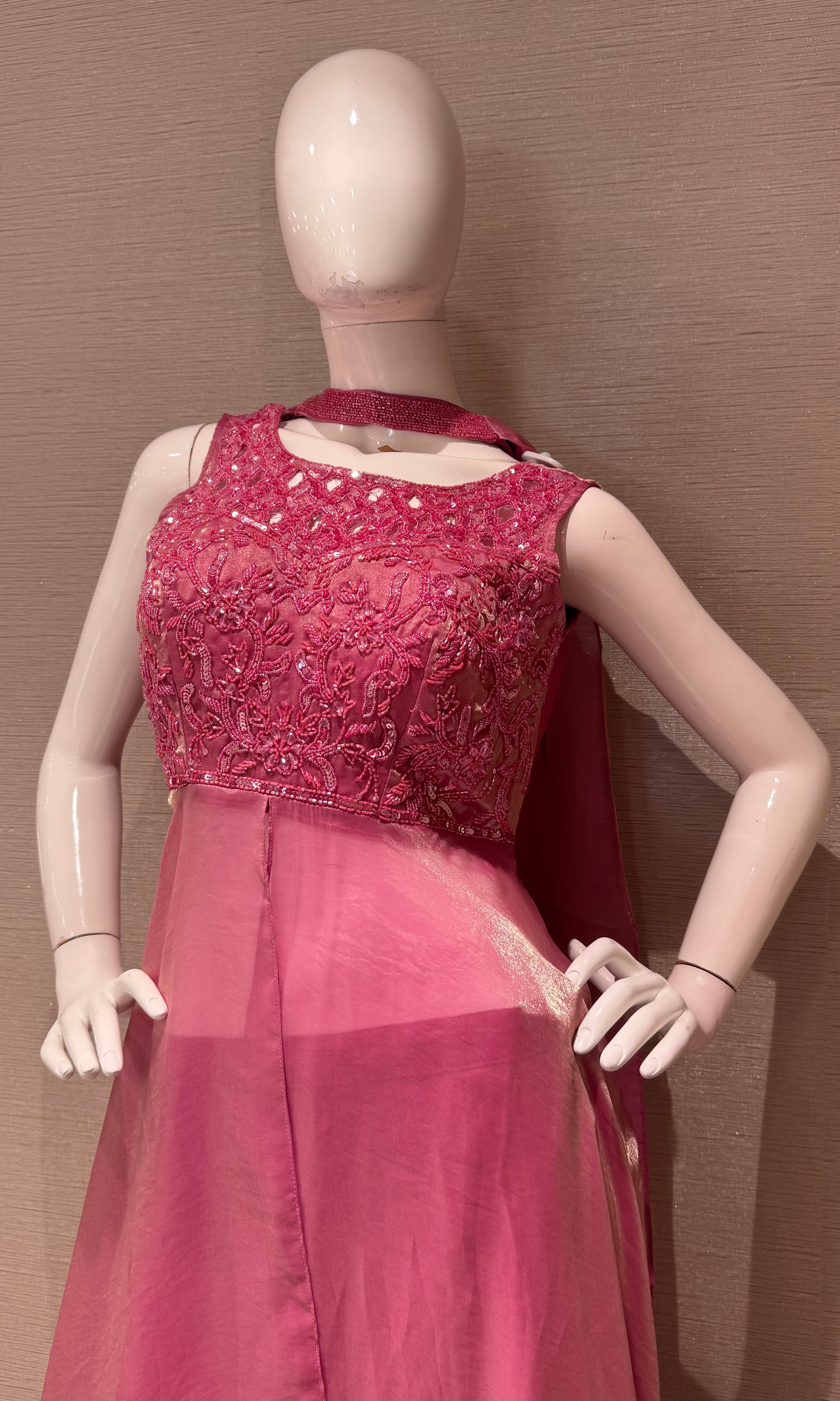 Rose Blush Front slit anarkali palazzo set