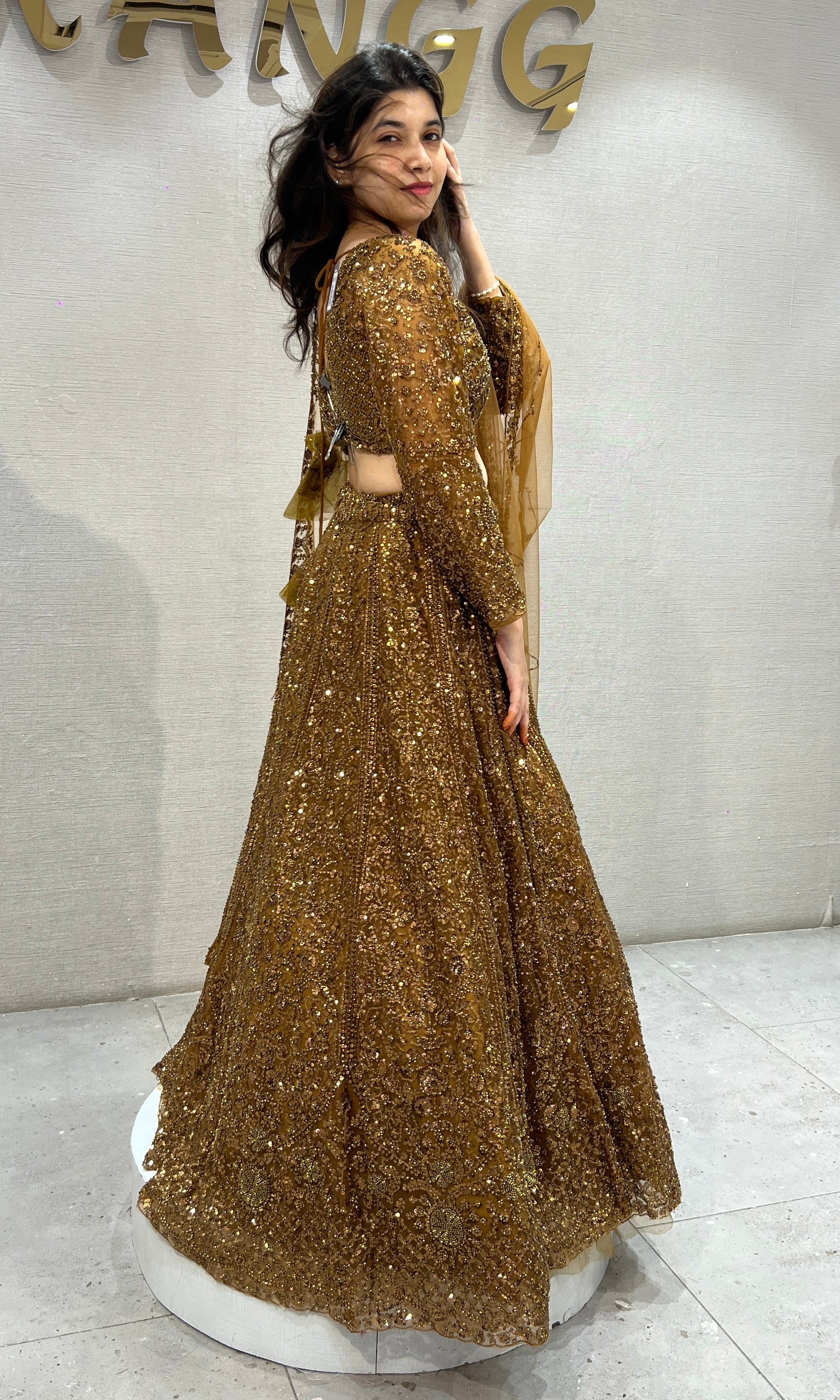 Brown Gold Sequin Lehenga Set