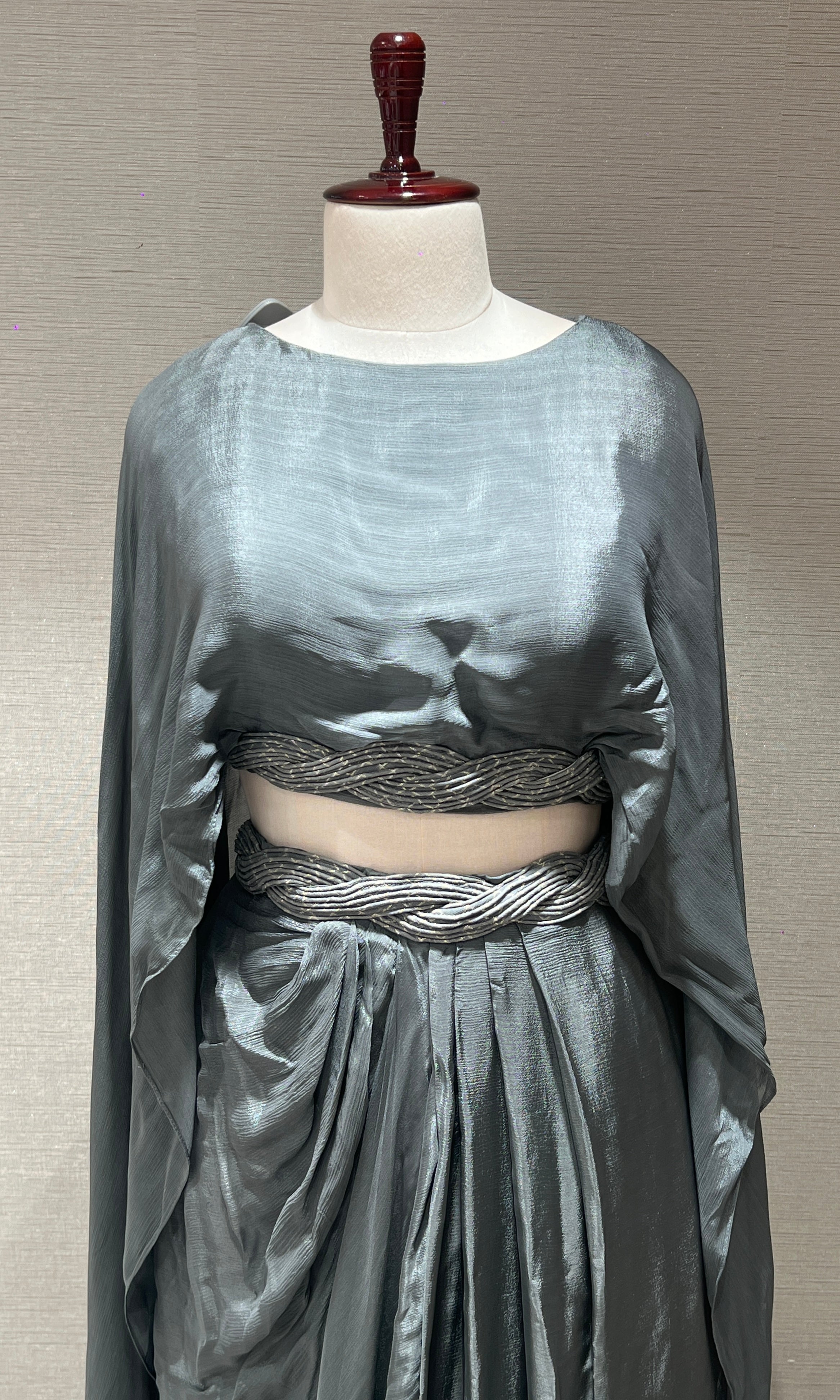 Shiny Grey cape skirt indo western dress