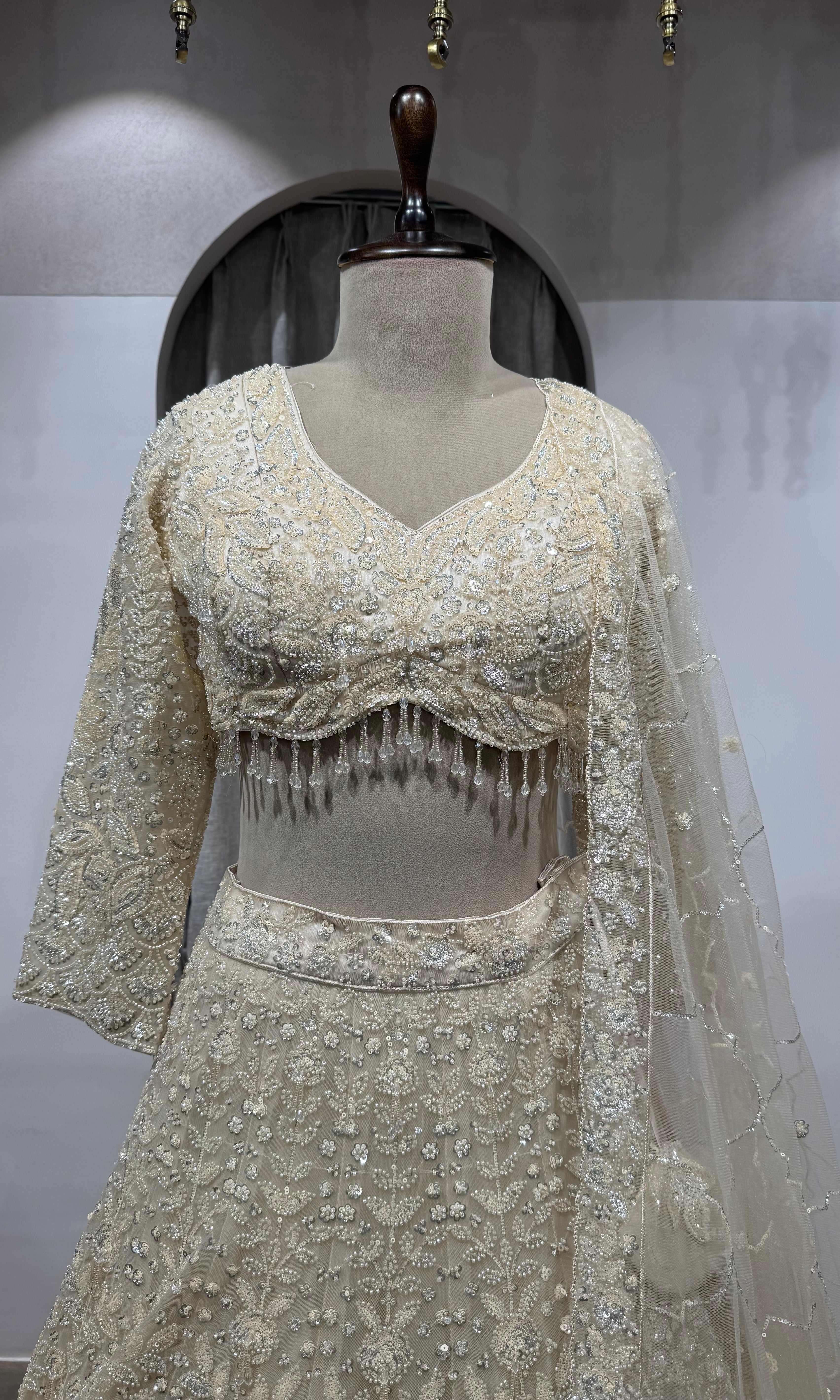 Cream Crystal bridal lehenga