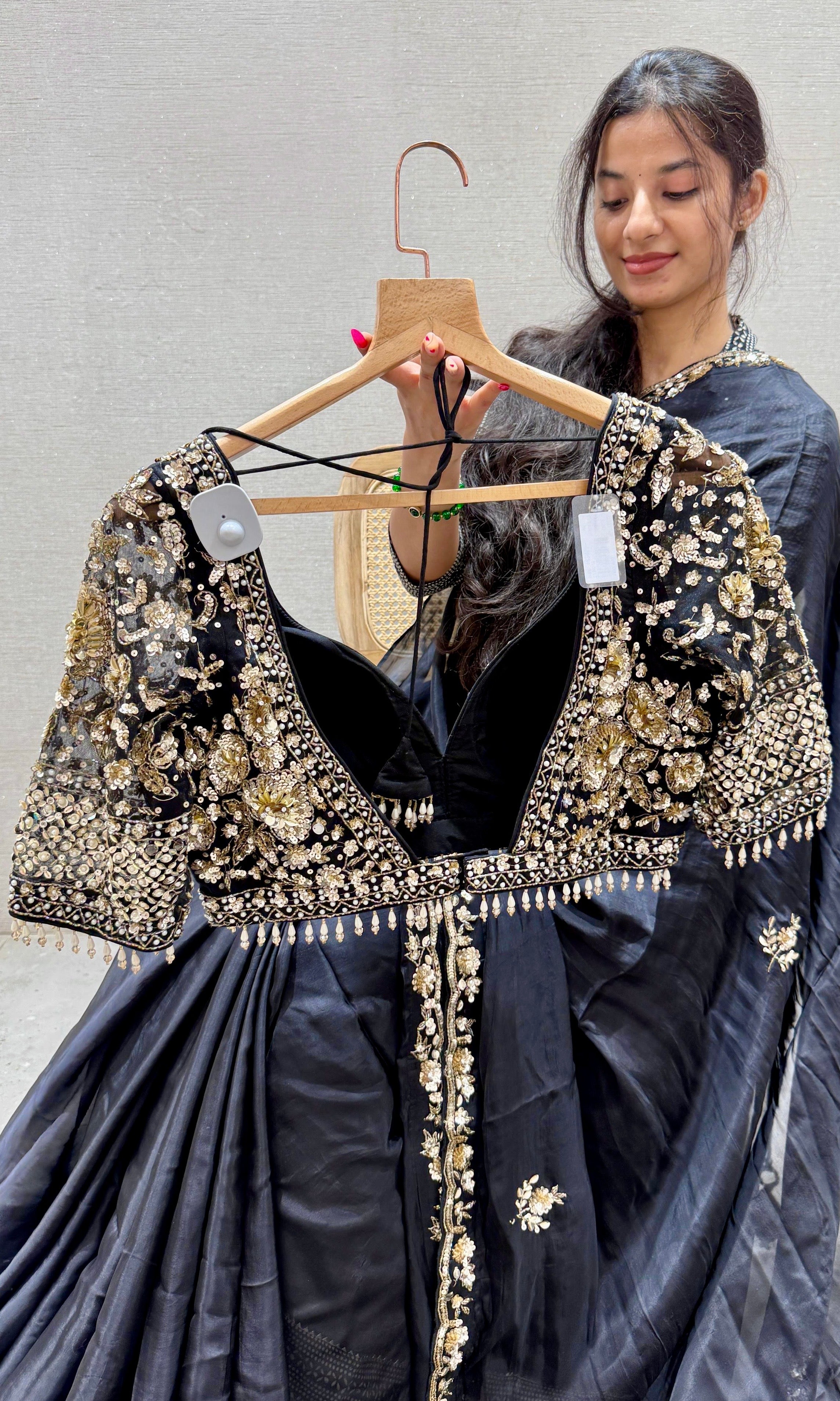 Black and gold saree with ready blouse