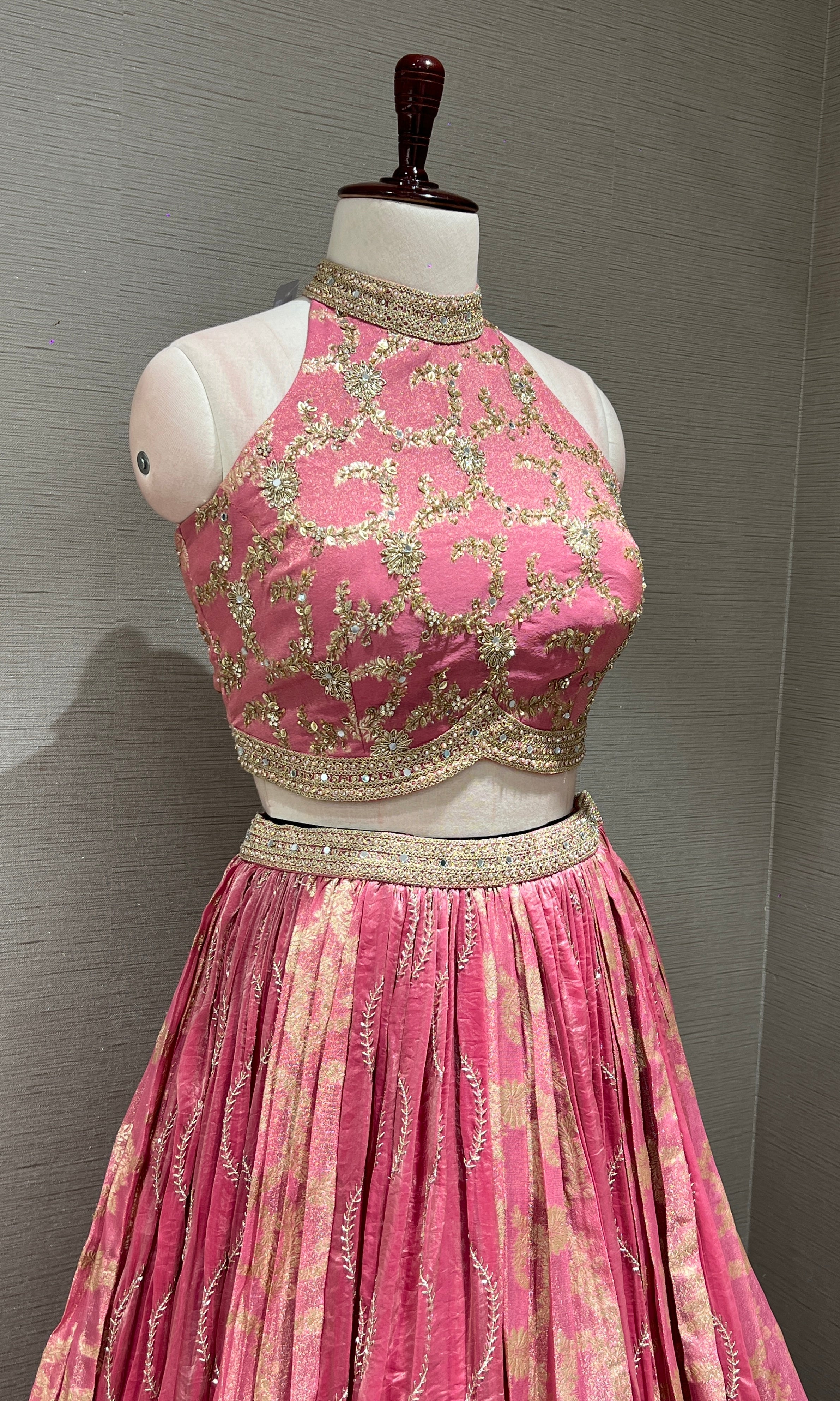 BLUSH PINK LEHENGA WITH HALTER BLOUSE