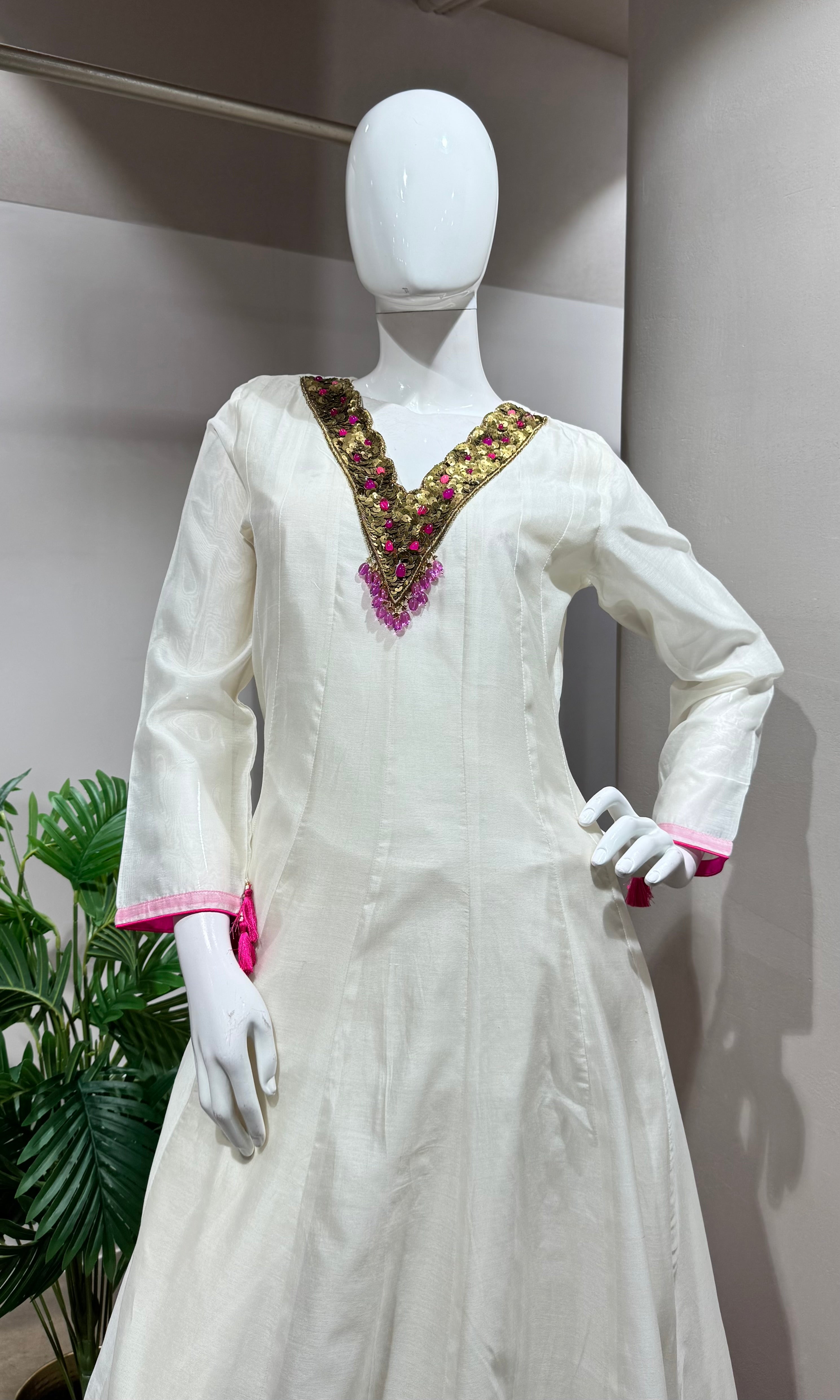 HALF WHITE & PINK ETHNIC ANARKALI SET