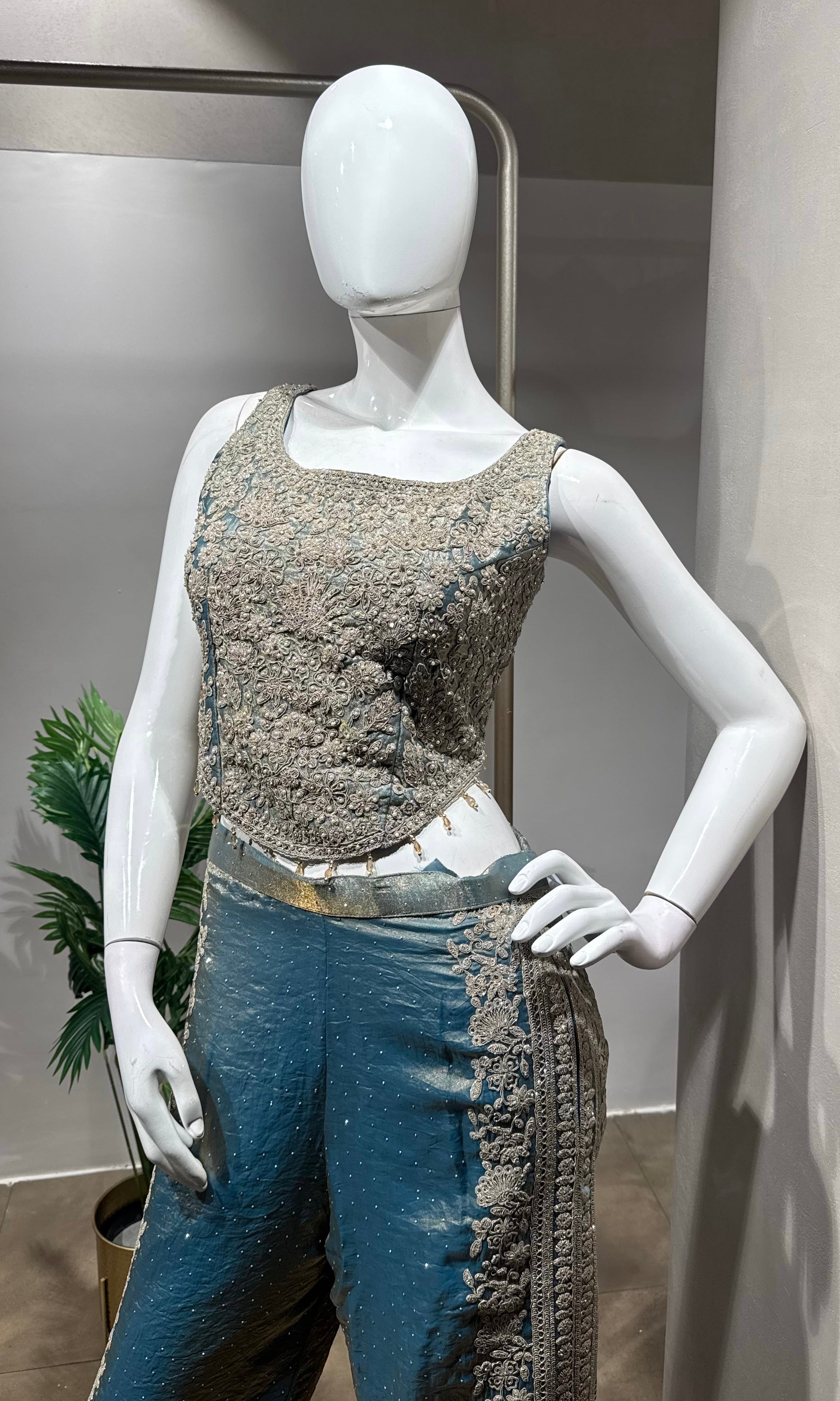 Blue golden Embroidered palazzo Set