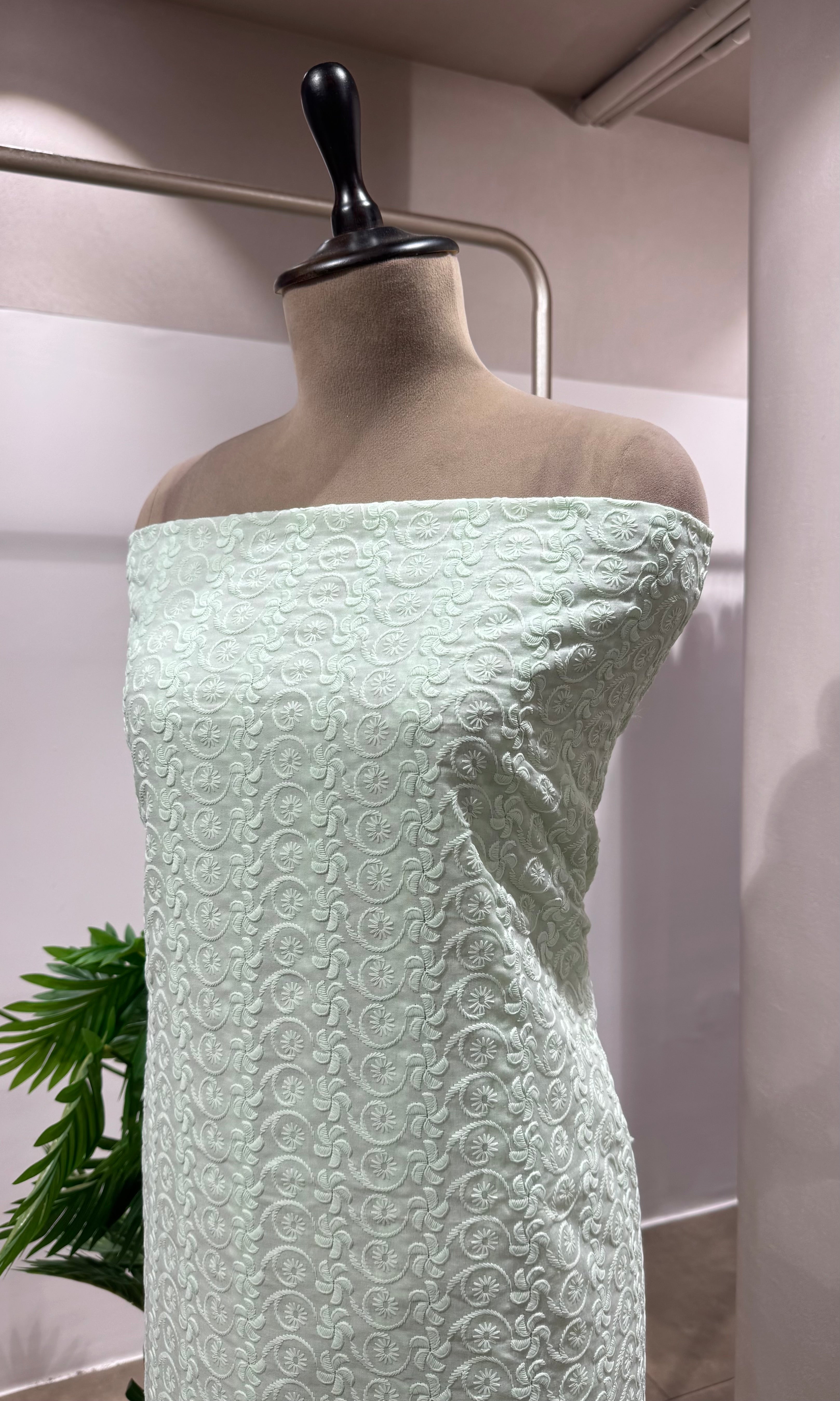 GREEN CHIKANKARI DRESS MATERIAL