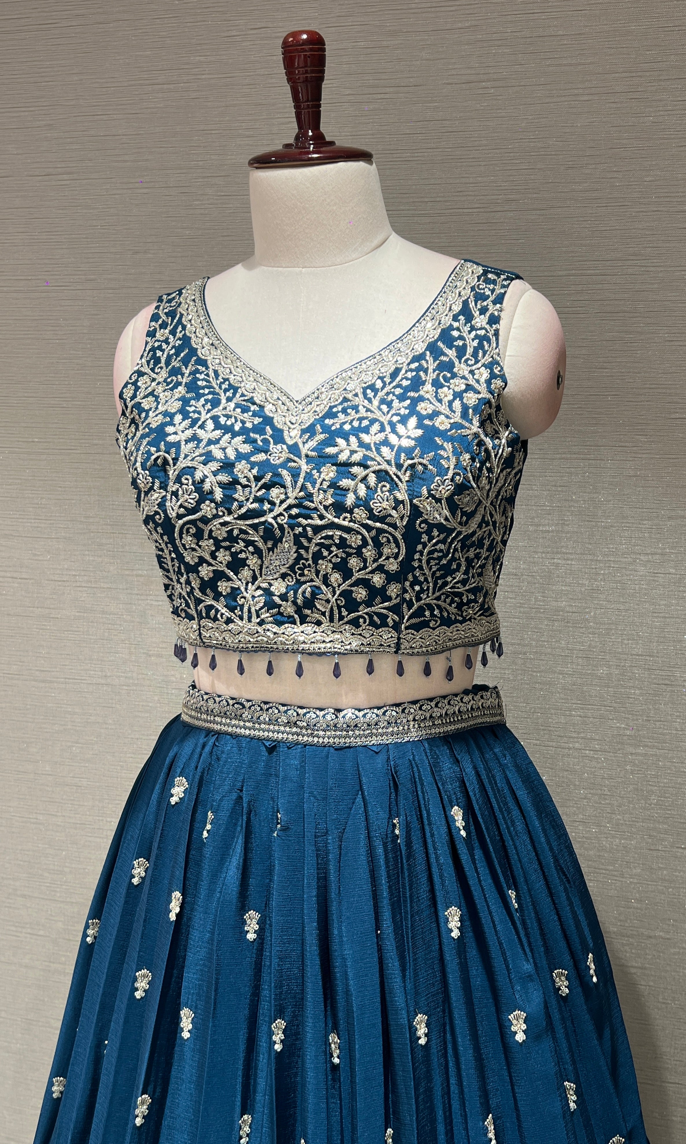 Blue Floral intricate Embroidery Lehenga