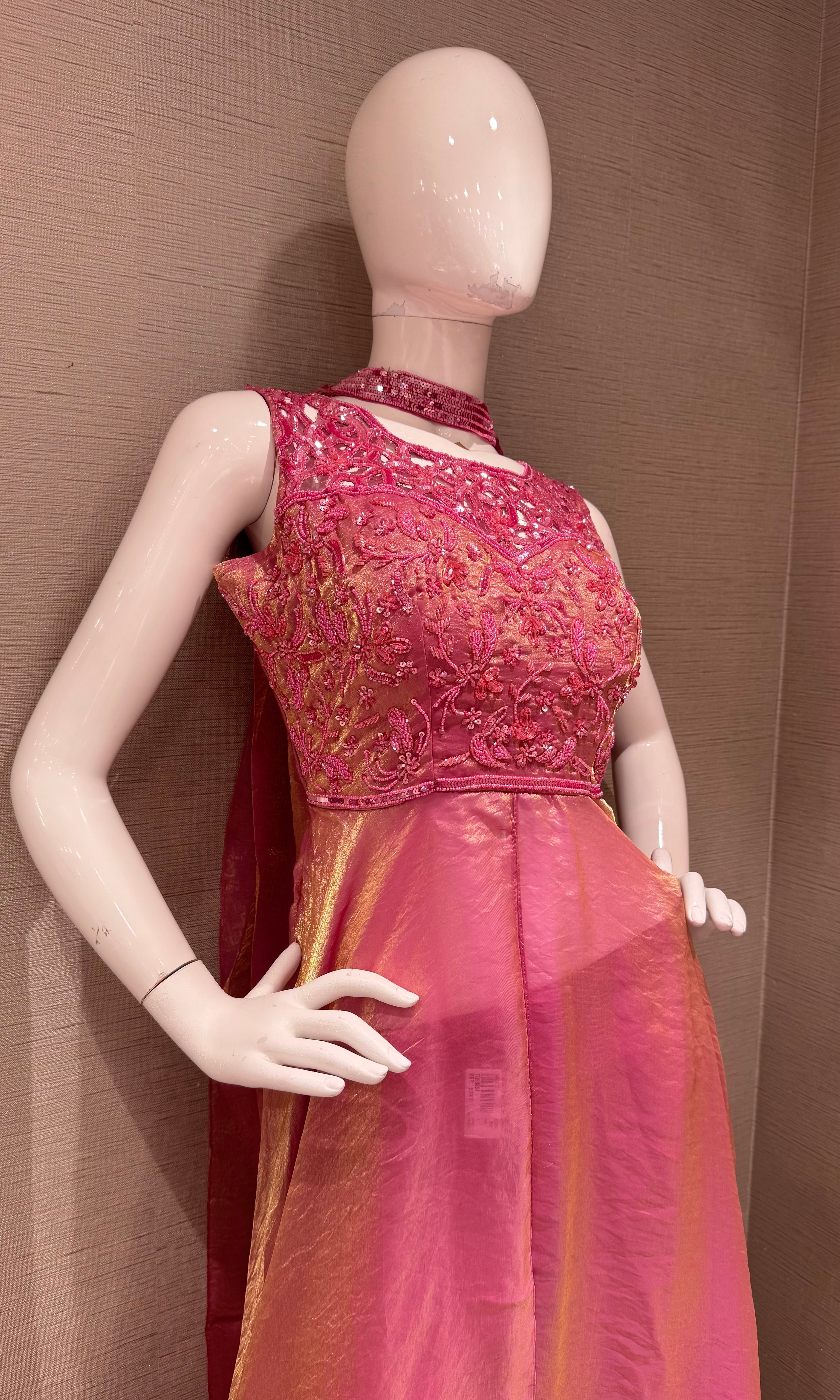 Pink Chiffon Embellished Maxi Palazzo set