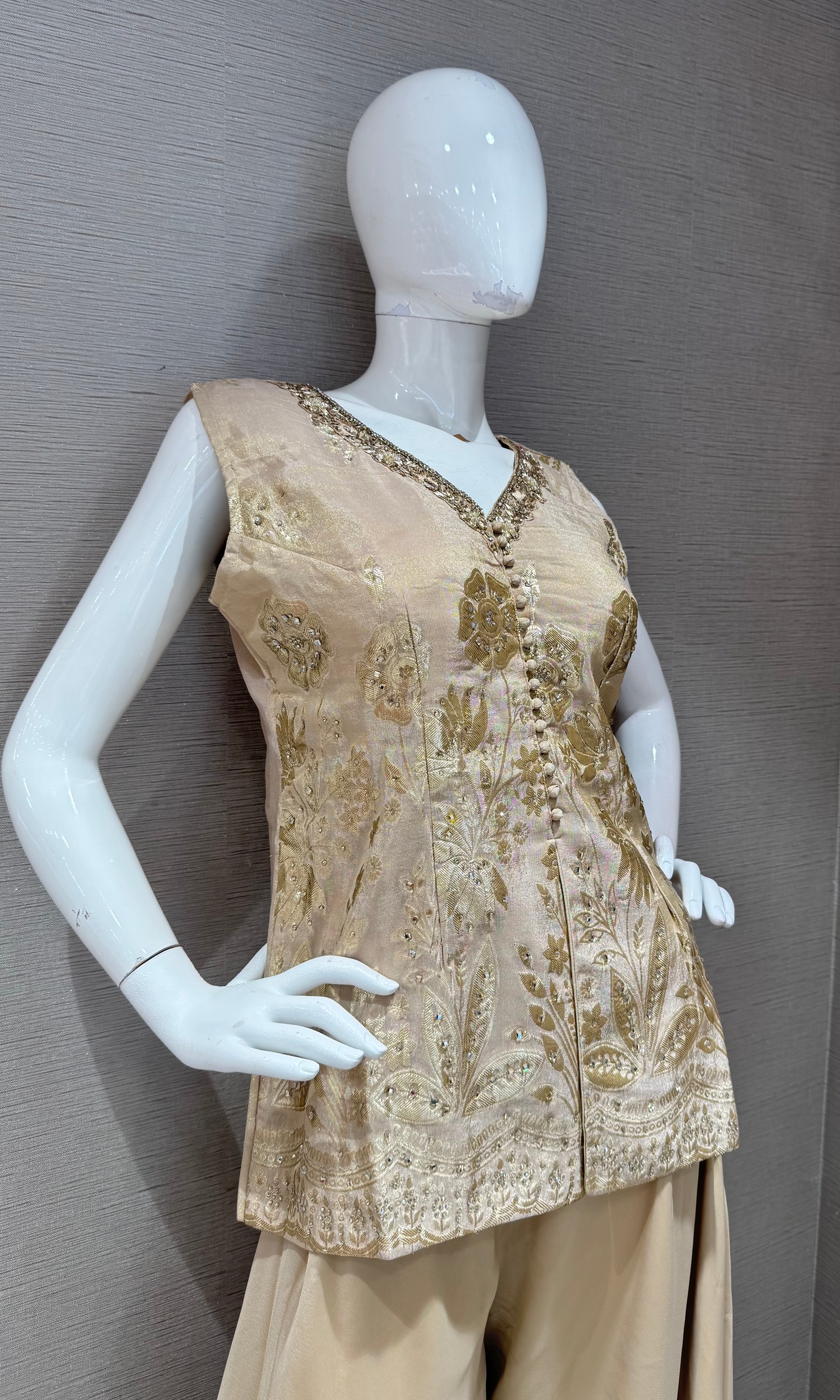 BEIGE Gold Shimmer Tissue palazzo Set