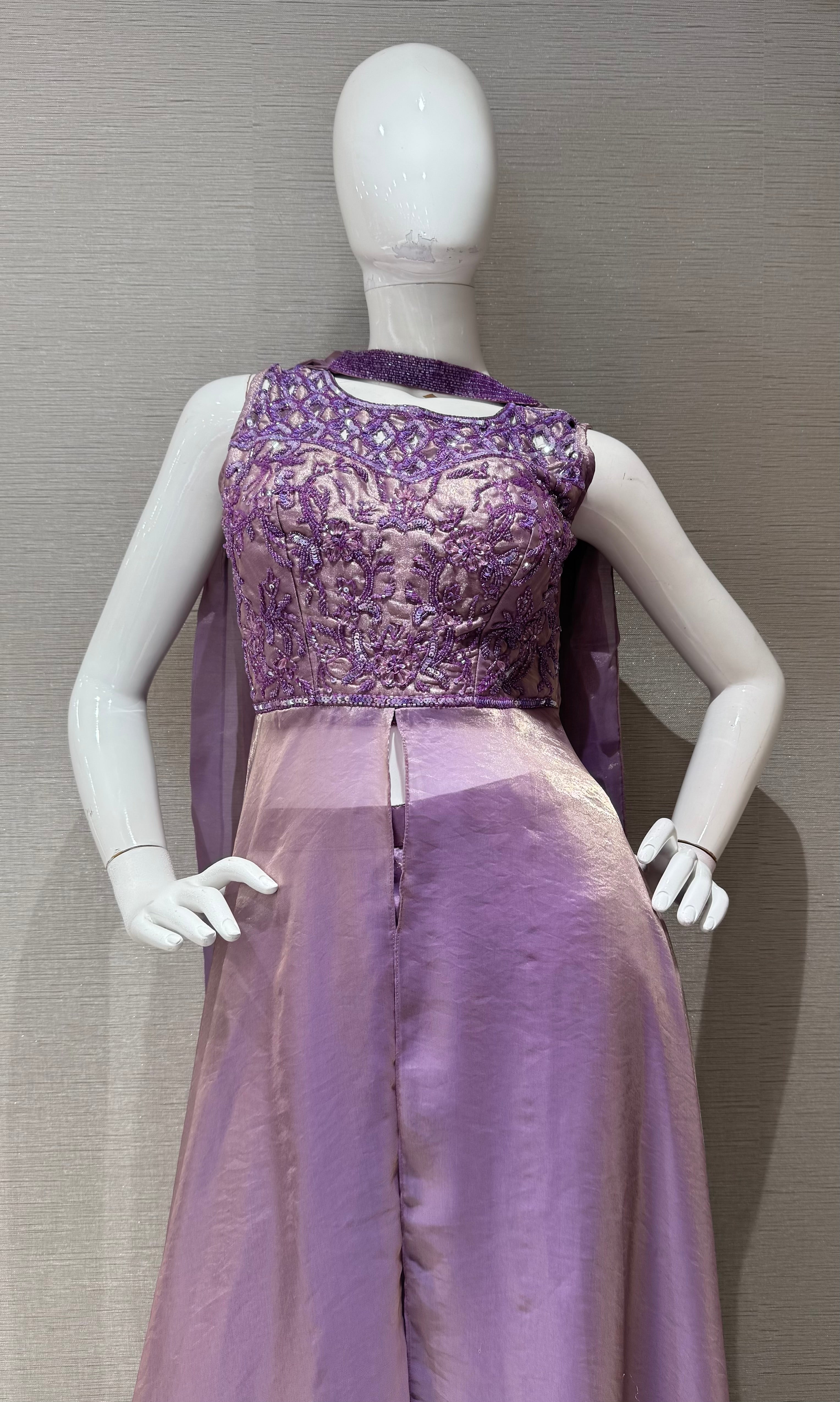 LILAC EMBROIDERED FRONT SLIT ANARKALI PALAZZO SET