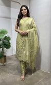 mehandi green tissue kurta set