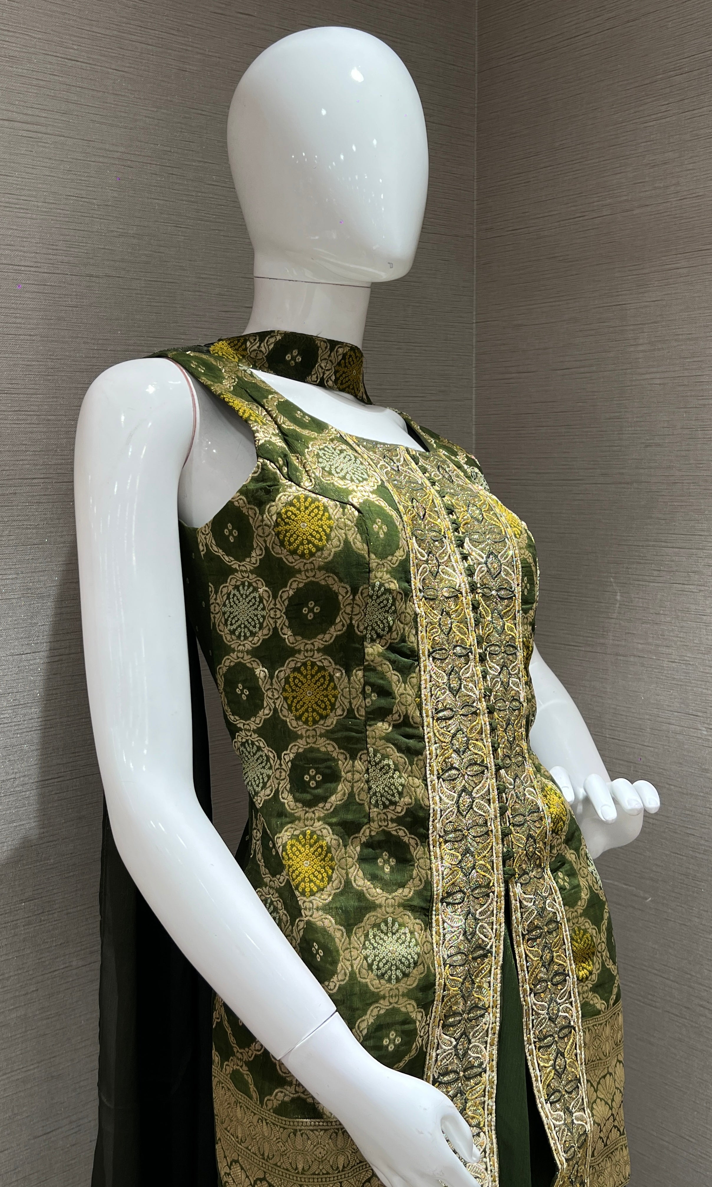 Green and Gold Embroidered Palazzo Set