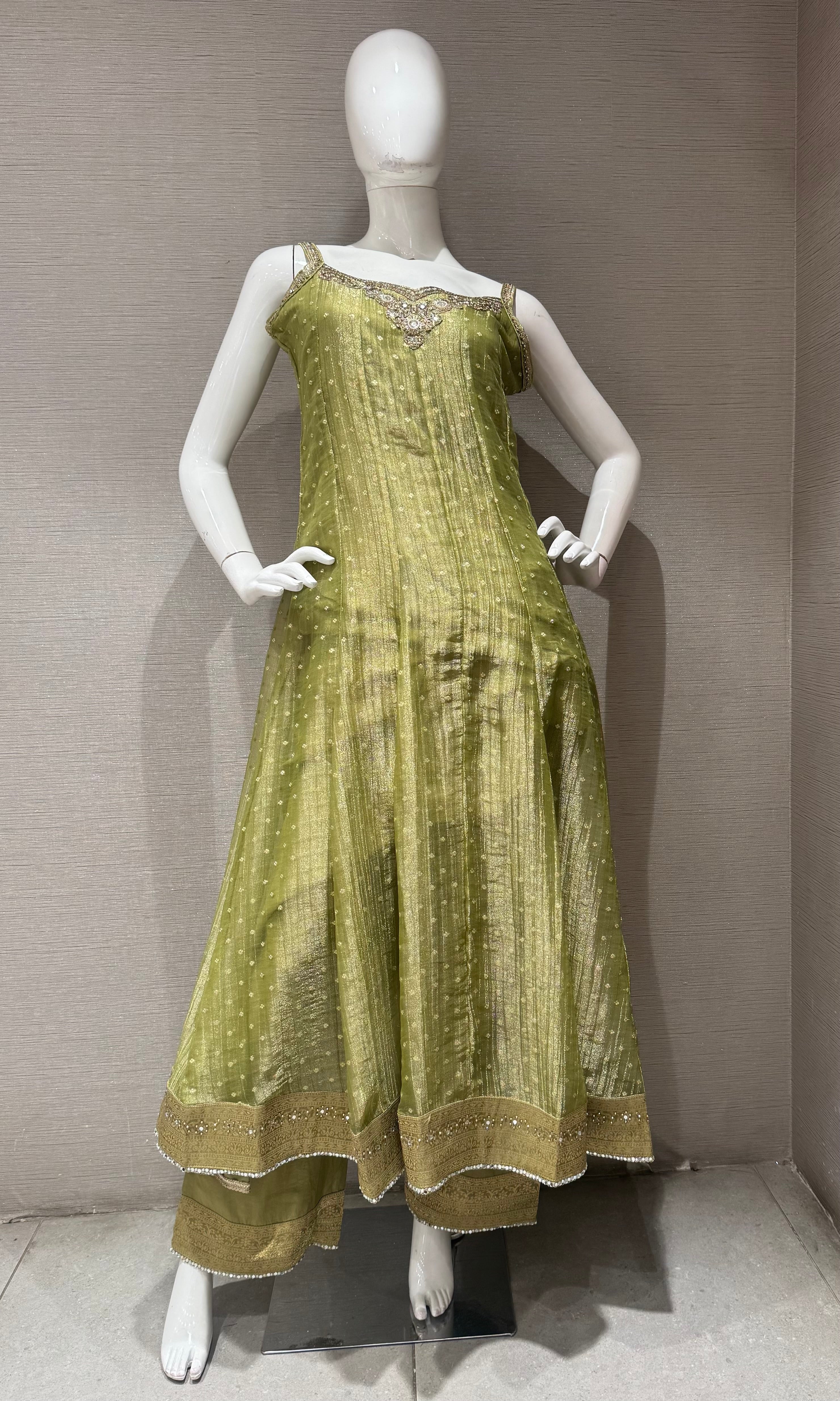 Green Shimmer Anarkali with Dupatta