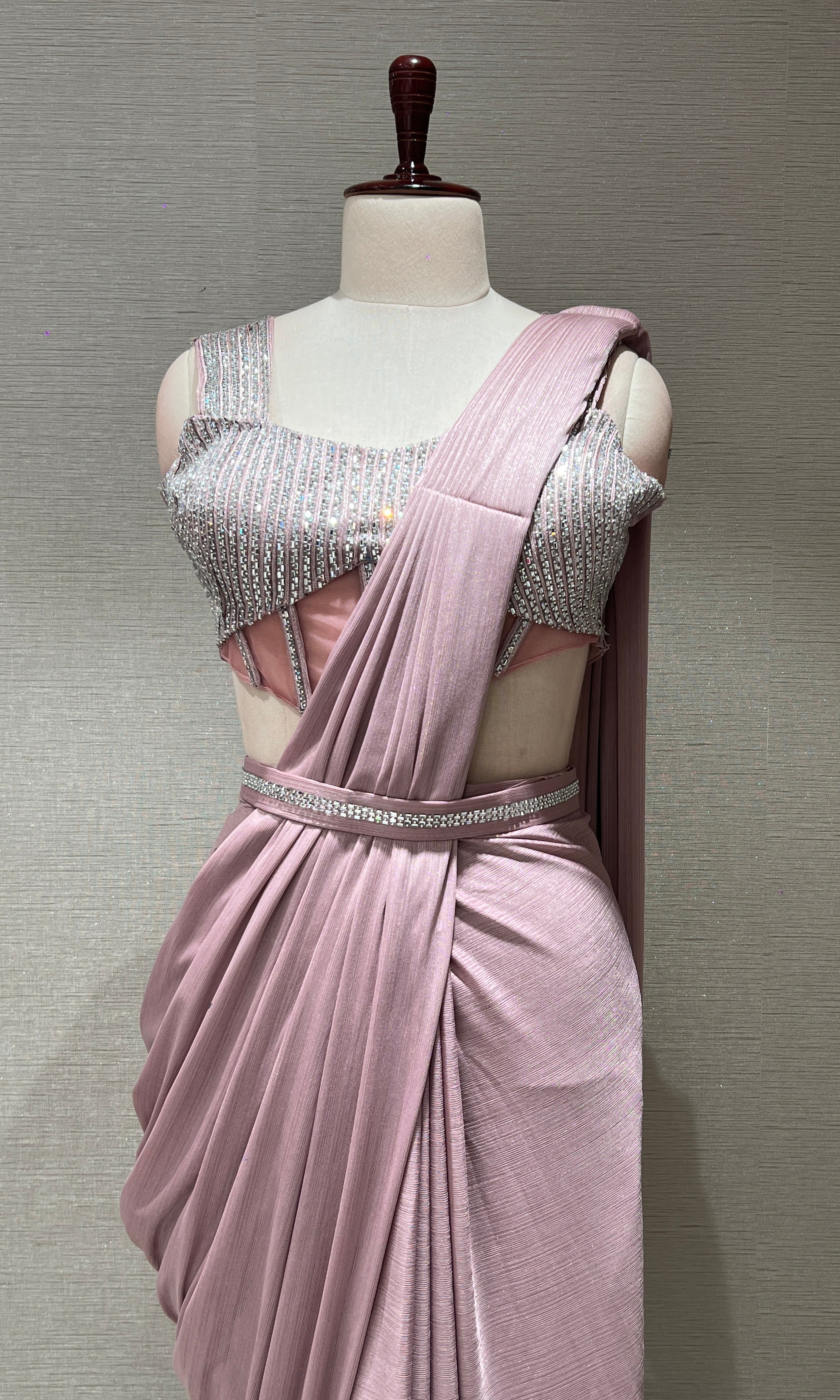 Onion pink drape saree WITH BLOUSE & BELT