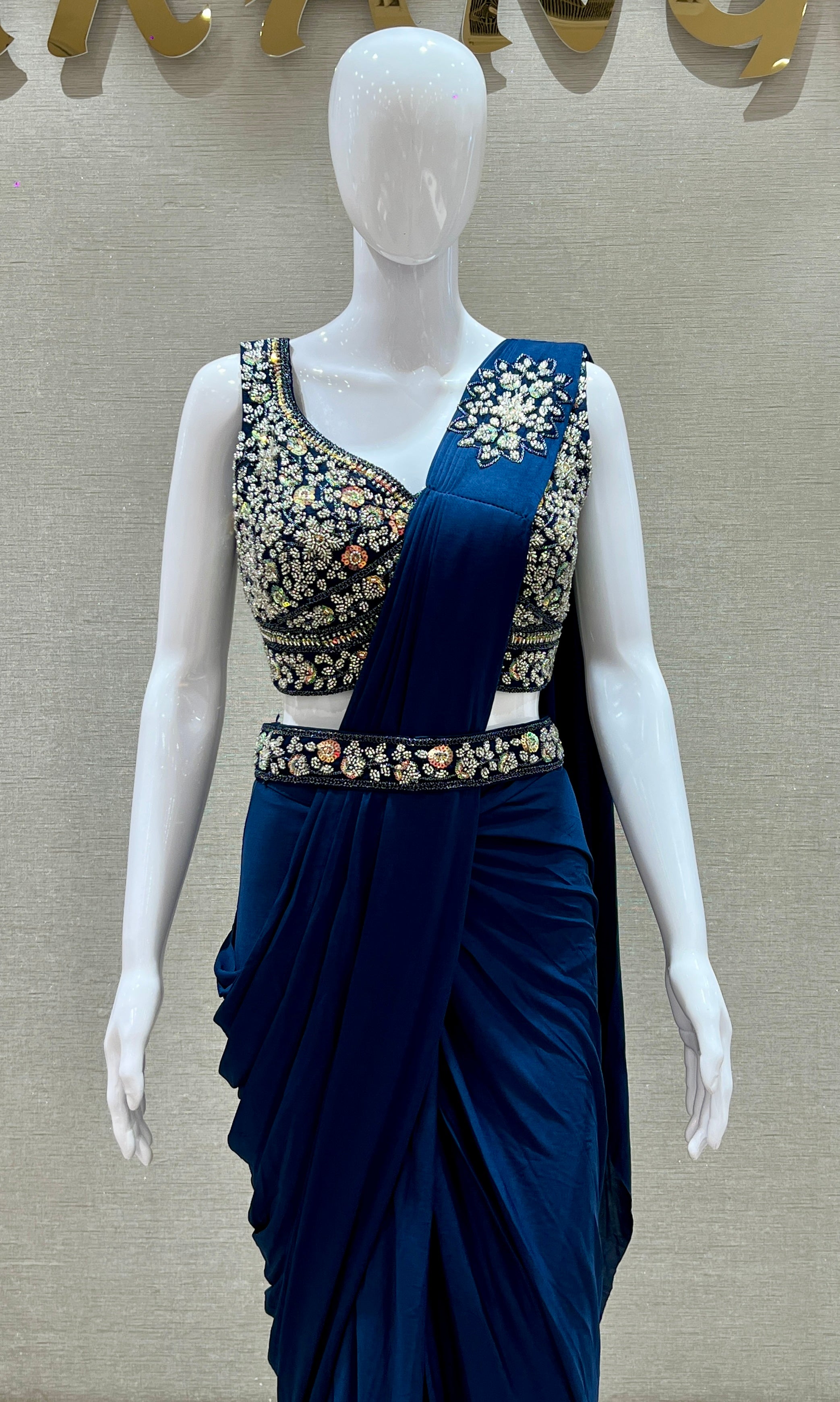 Blue one minute saree
