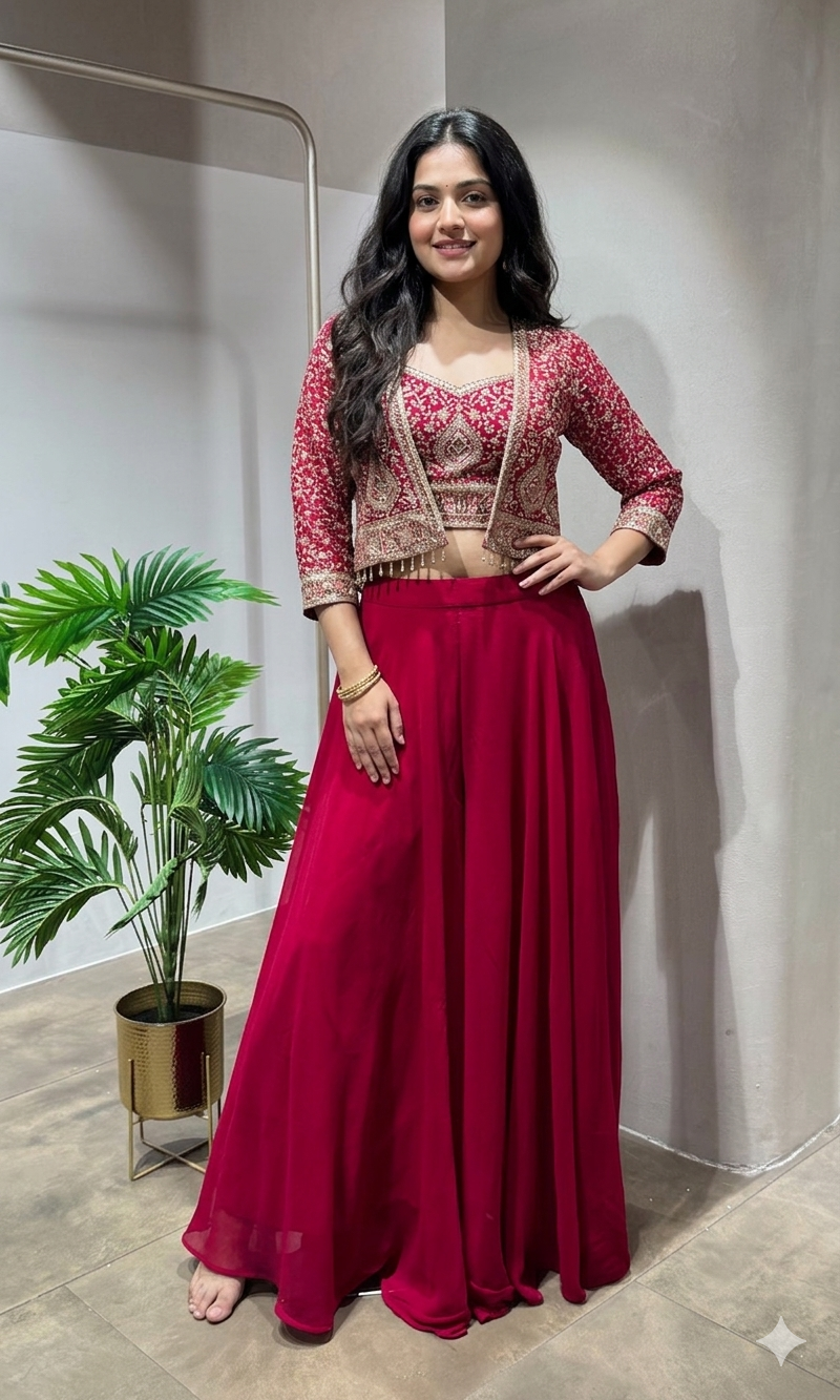 RANI PINK EMBROIDERED BLOUSE WITH PALAZZO PANTS