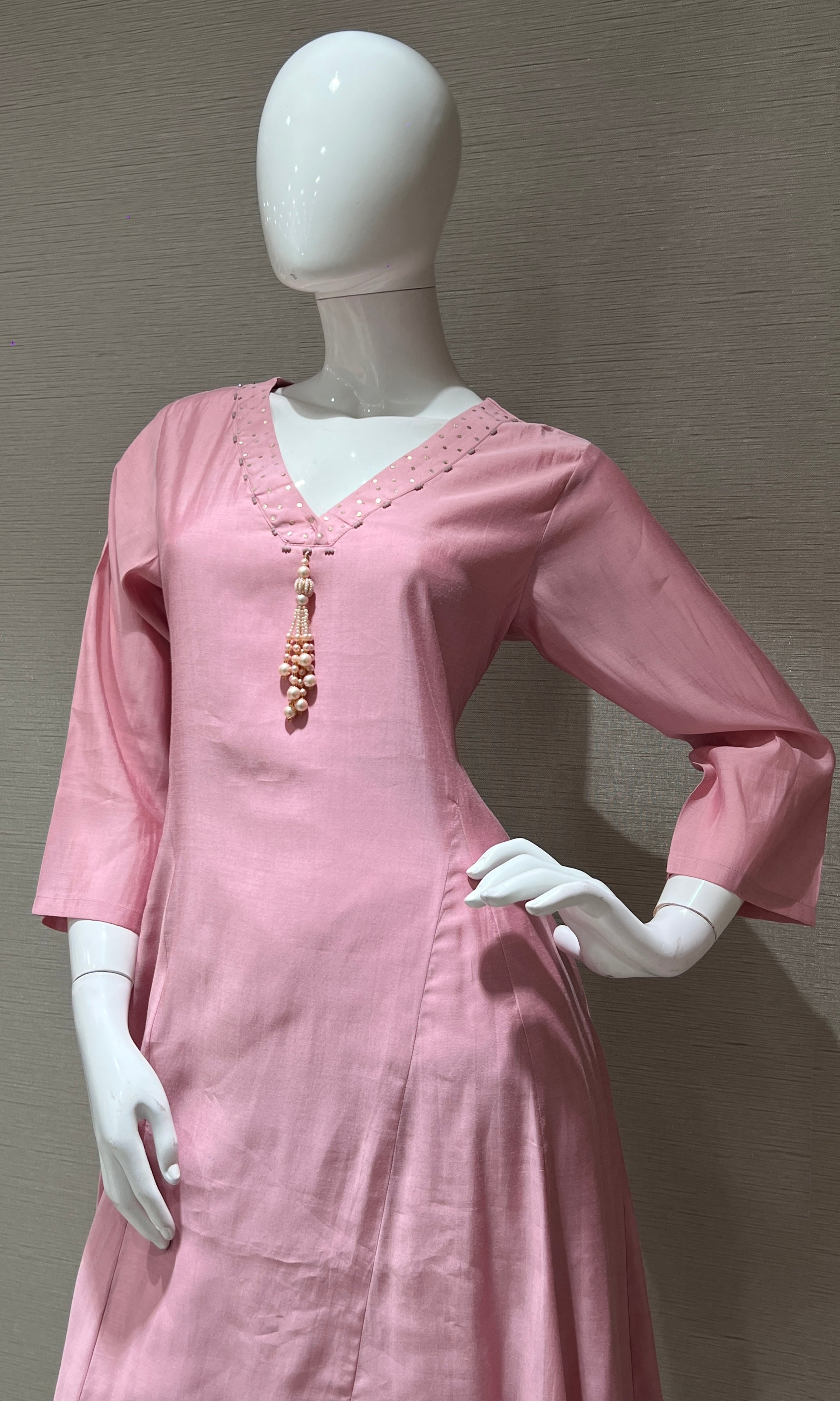 Baby pink kurta set with a floral dupatta