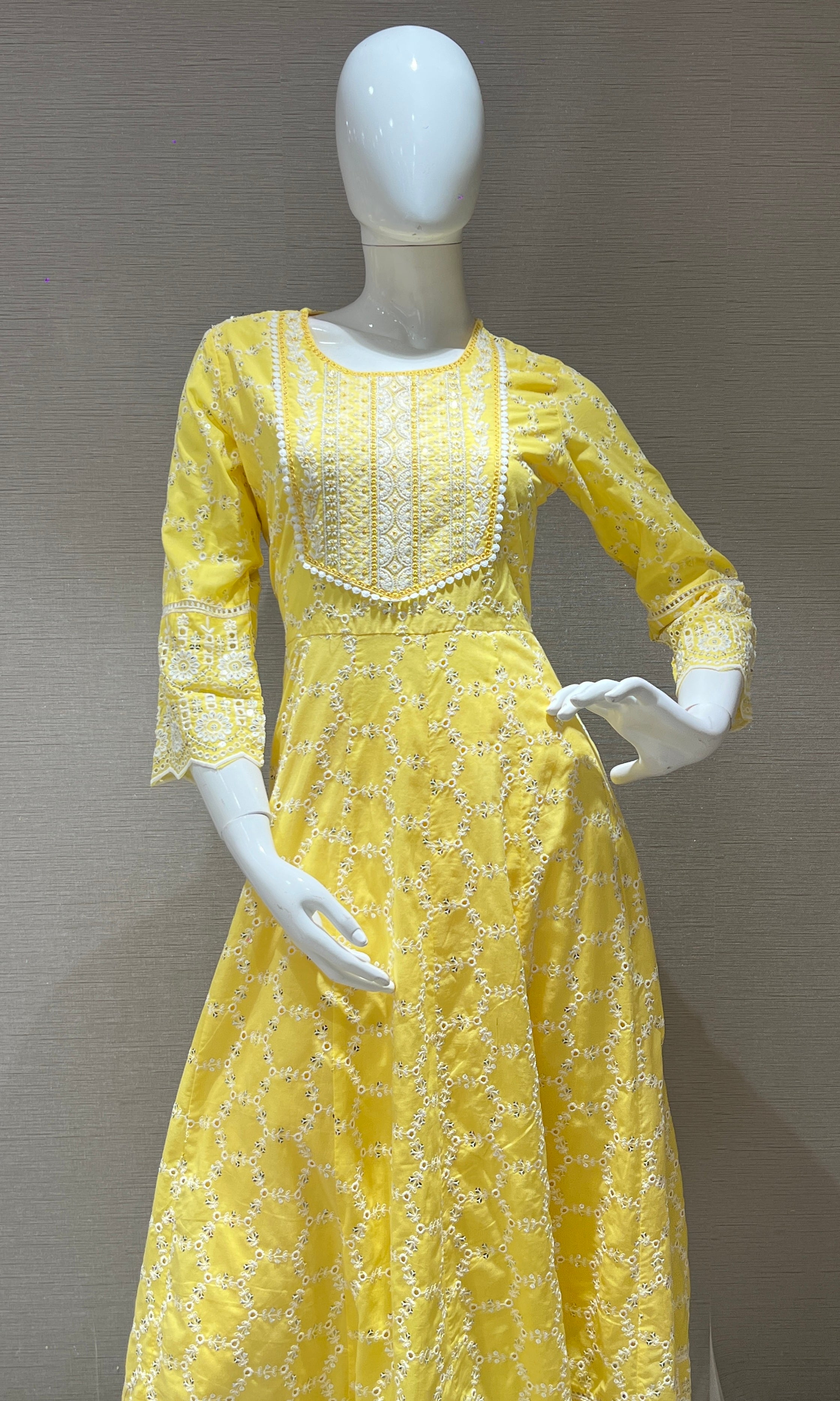 Yellow cotton Anarkali